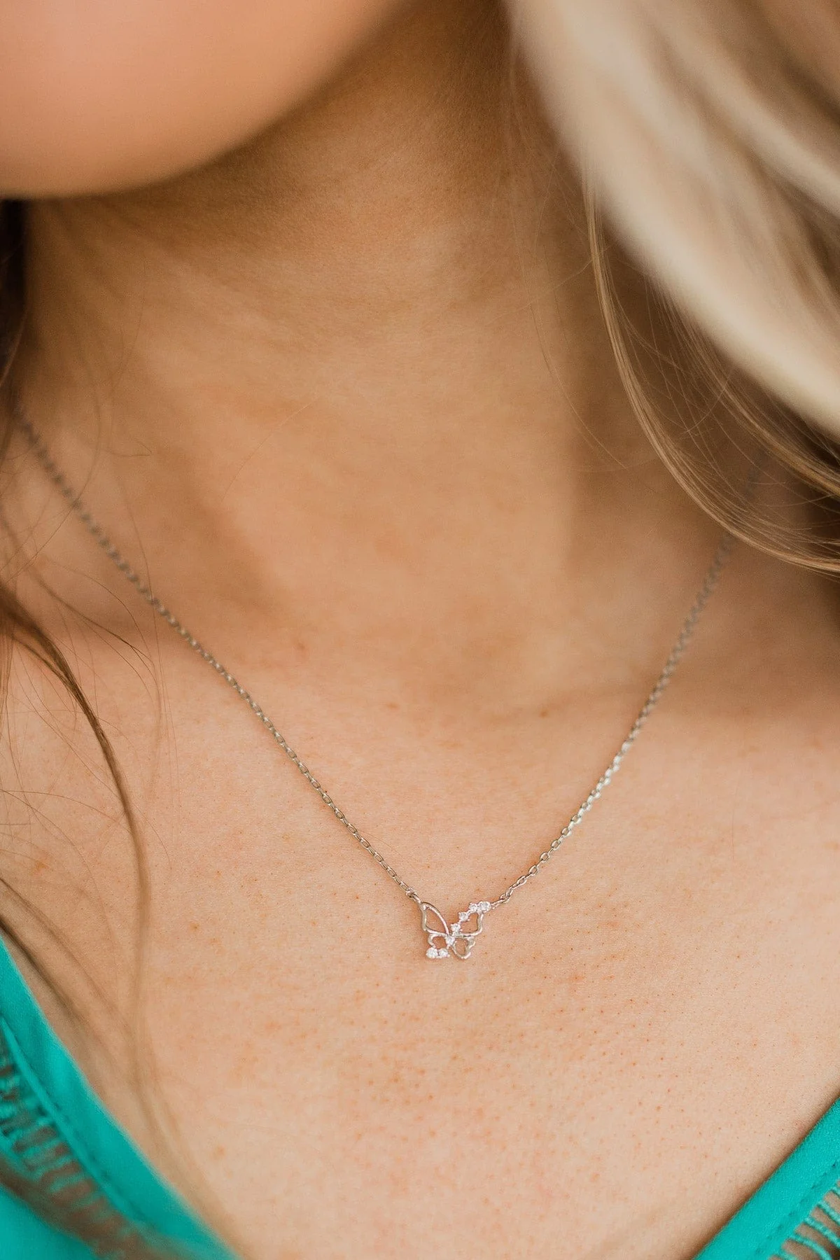 Draw Attention Butterfly Pendant Necklace- Silver - Image 2
