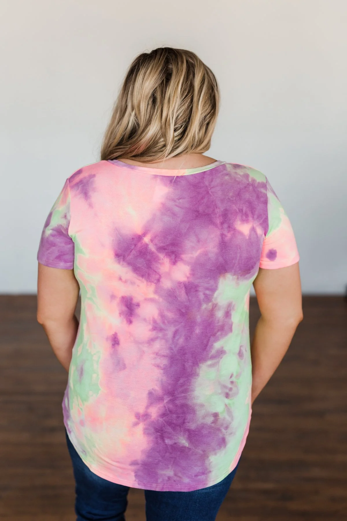 Draw Me Closer Tie Dye V-Neck Top- Pink, Lime, Purple - Image 14