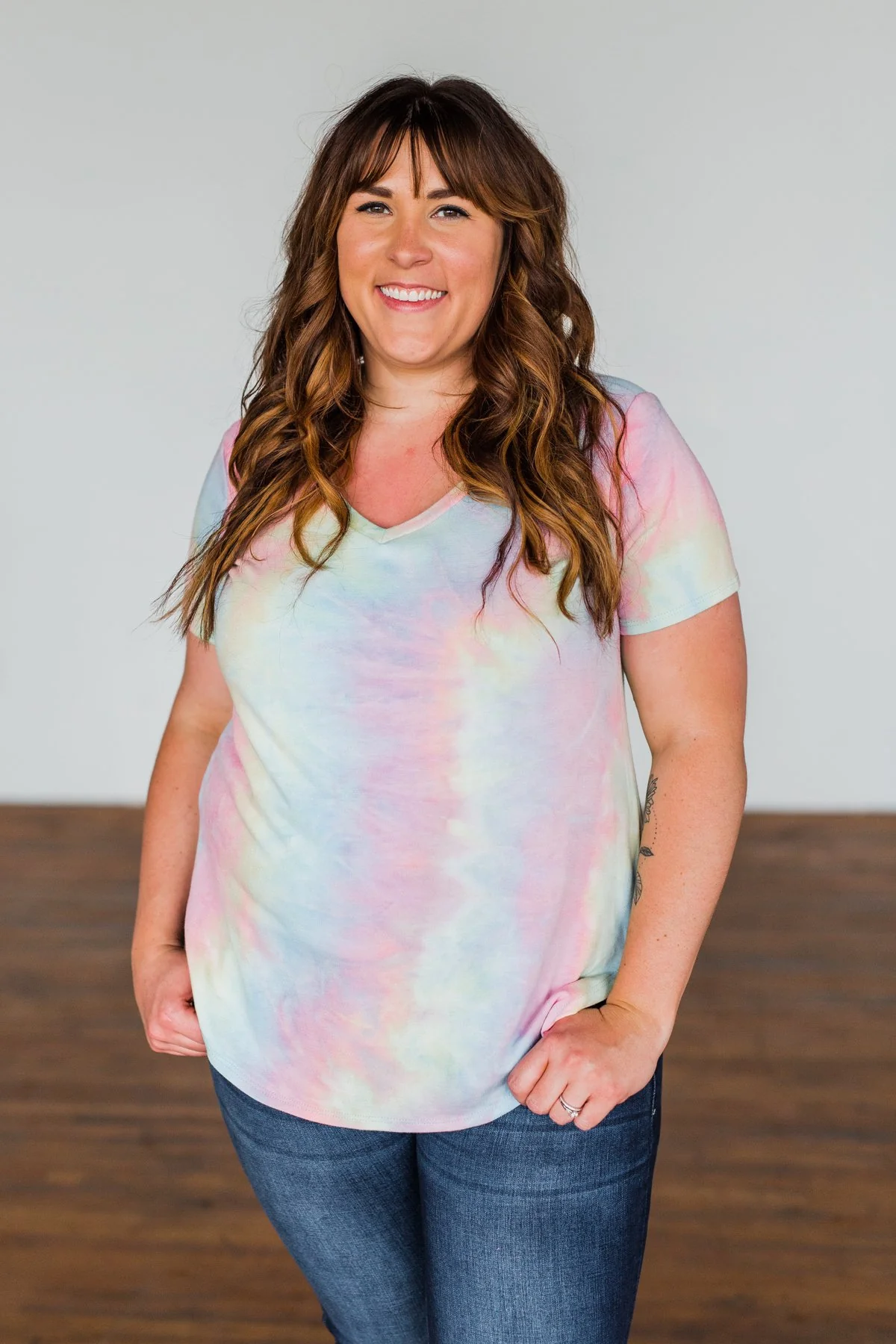 Draw Me Closer Tie Dye V-Neck Top- Pink Multi-Color - Image 4