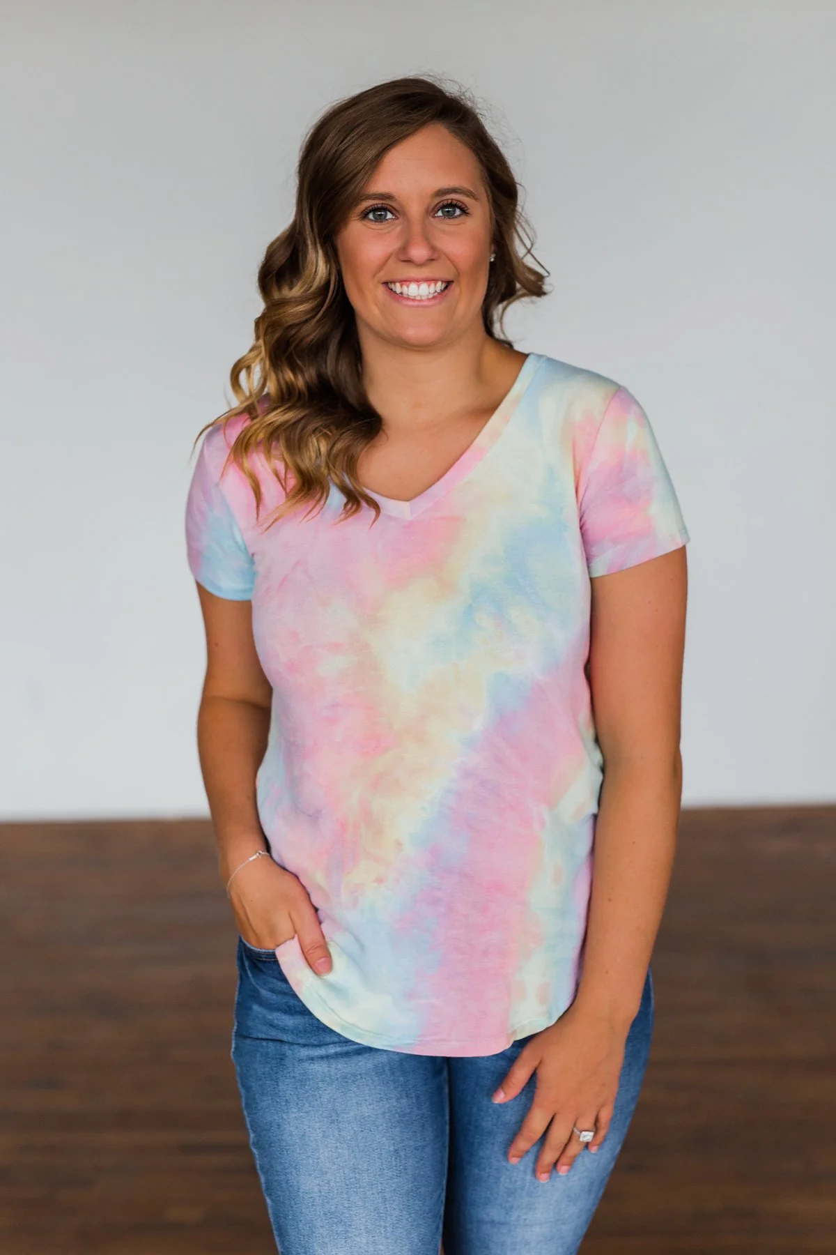 Draw Me Closer Tie Dye V-Neck Top- Pink Multi-Color - Image 9