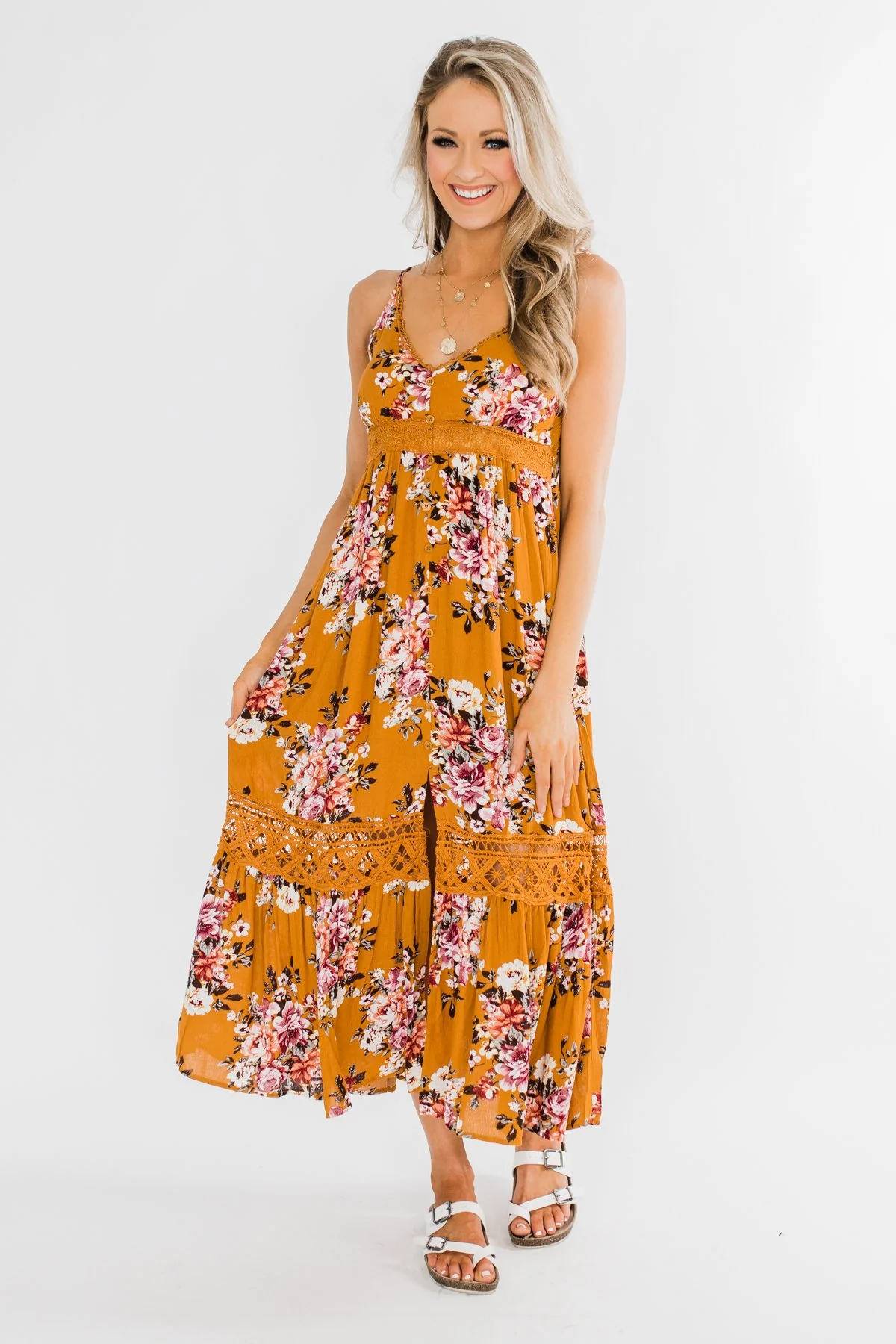 Drawn To You Floral Maxi Dress- Copper Yellow - Image 2