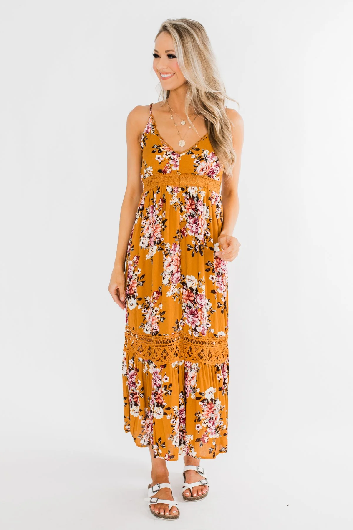 Drawn To You Floral Maxi Dress- Copper Yellow - Image 4