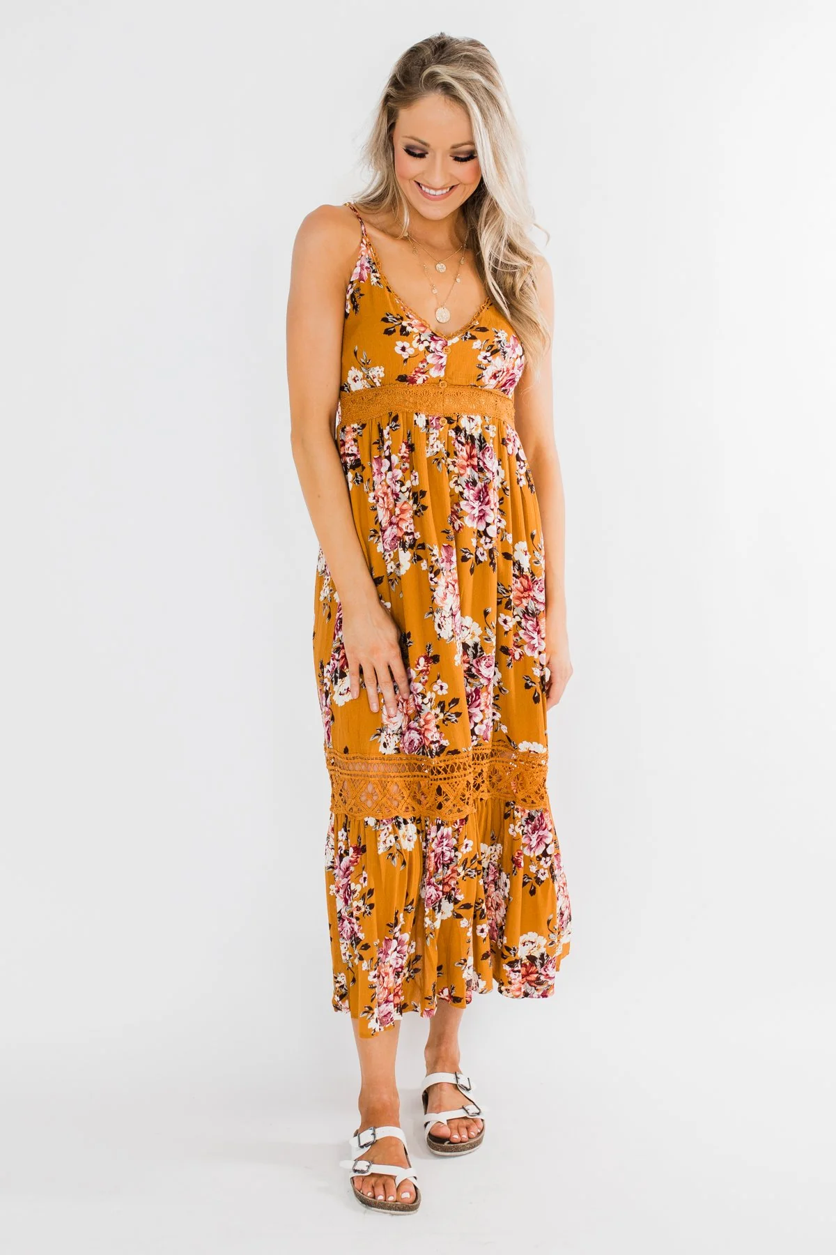 Drawn To You Floral Maxi Dress- Copper Yellow - Image 6