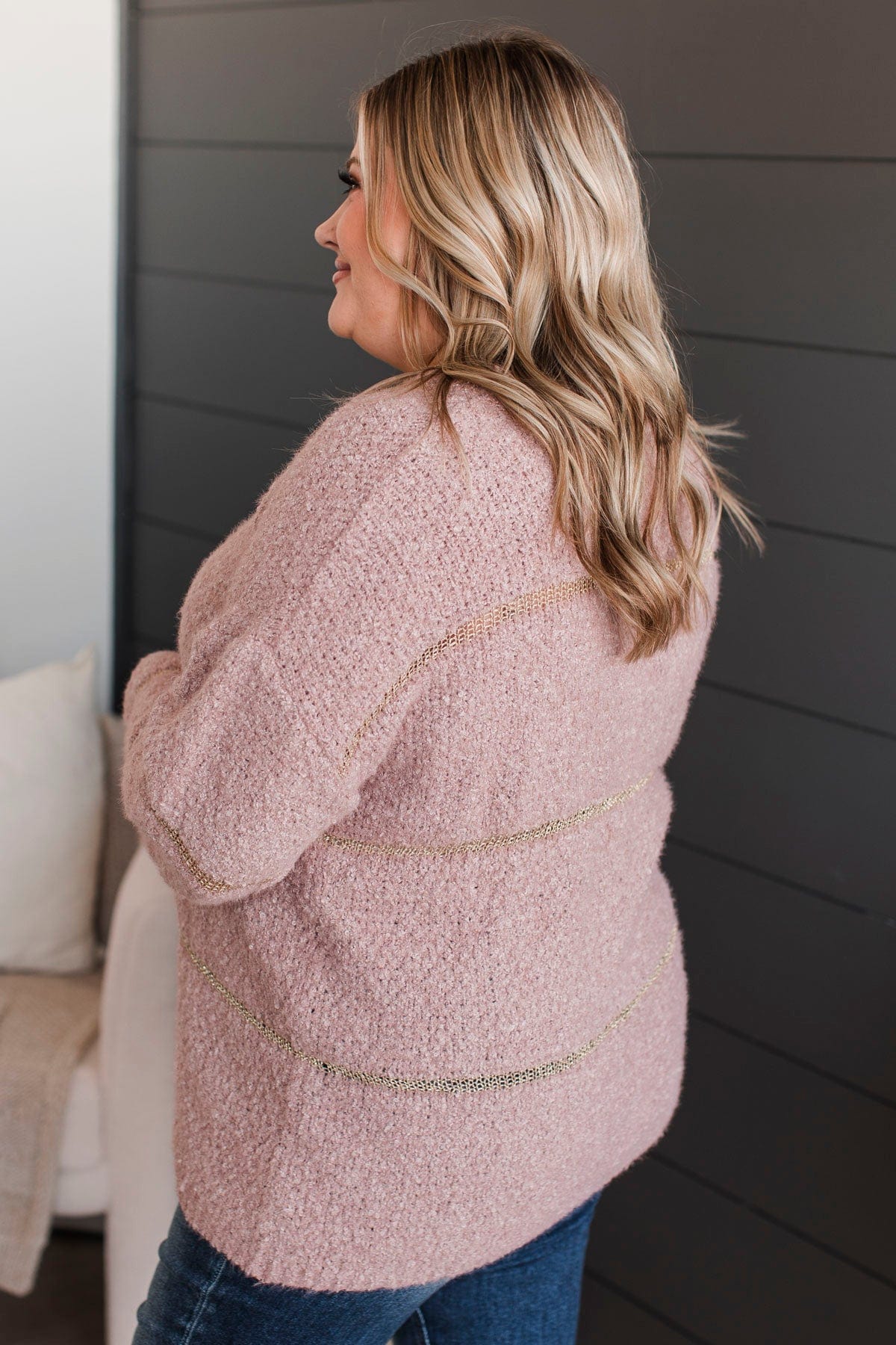 Drawn To You Striped Knit Sweater- Mauve & Gold - Image 5