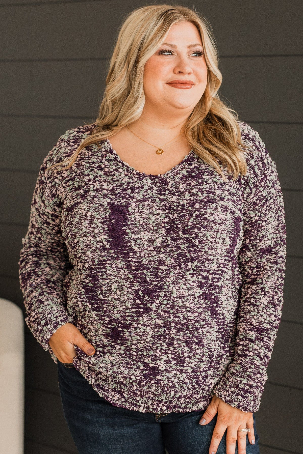 Dream All Day Popcorn Sweater- Deep Plum - Image 3