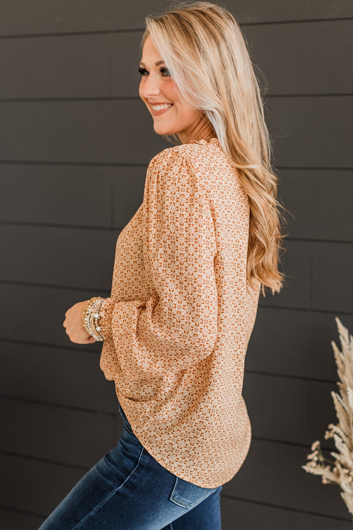 Dream Away Floral Top- Natural & Camel - Image 4