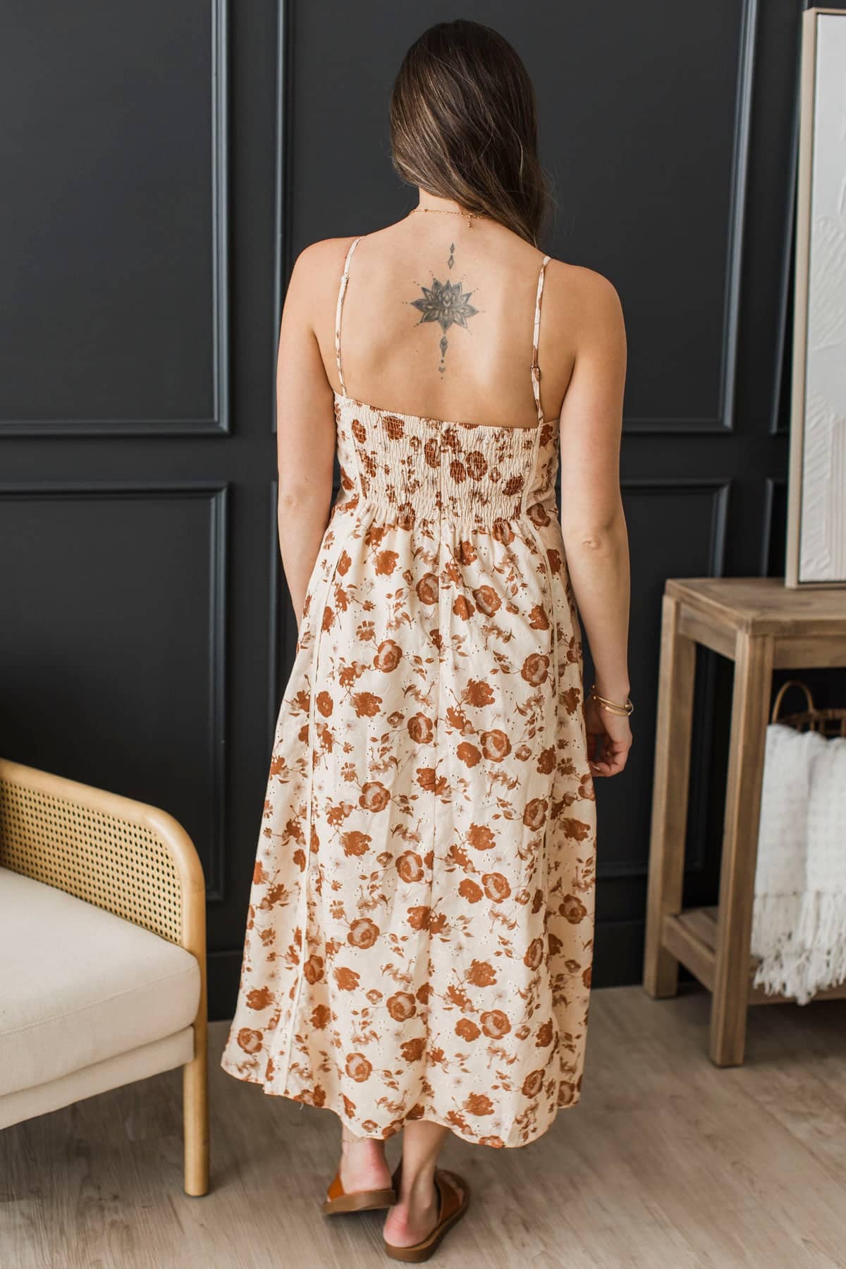 Dream Daily Floral Corset Midi Dress- Camel - Image 8