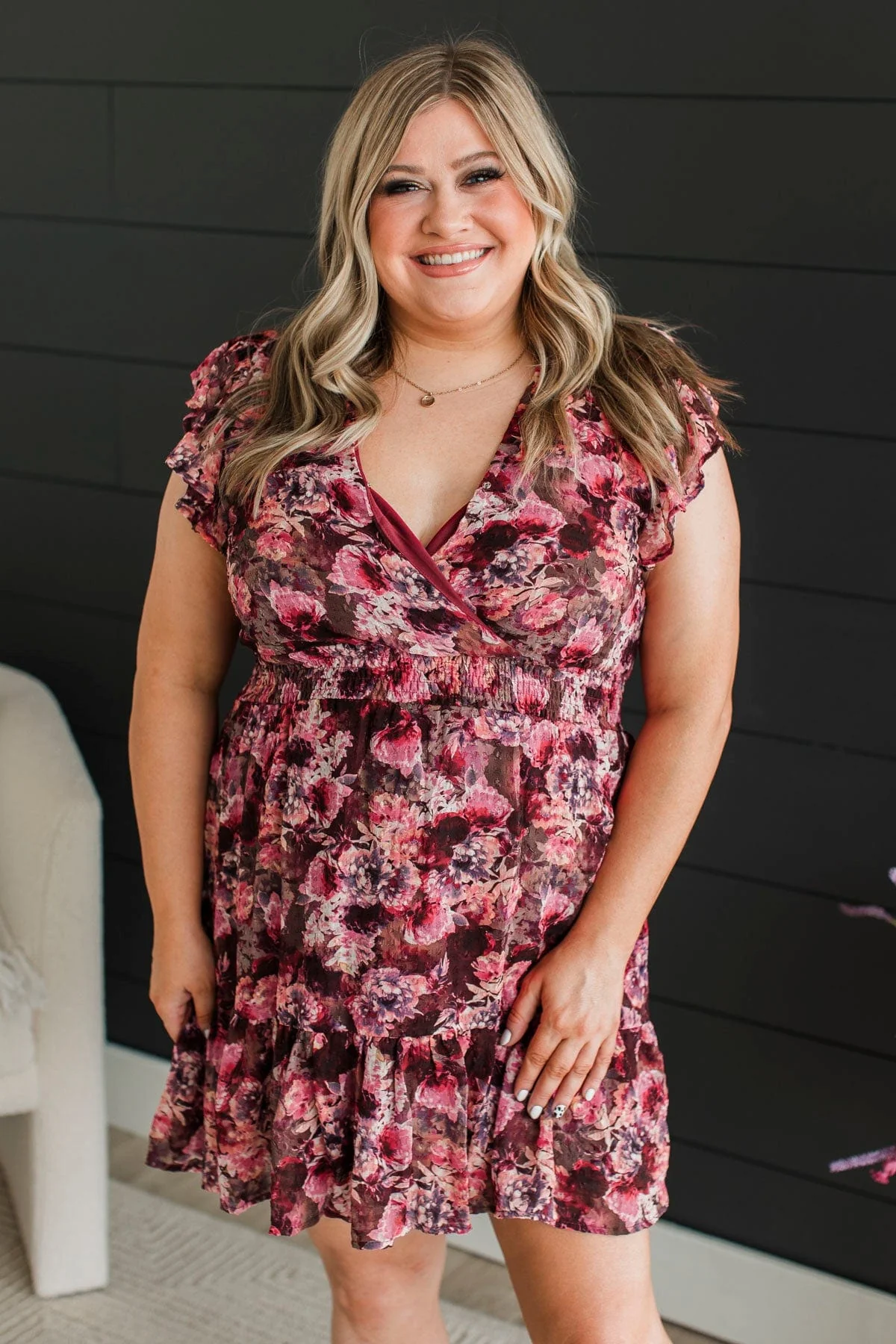 Dream Date Floral Dress- Burgundy - Image 2