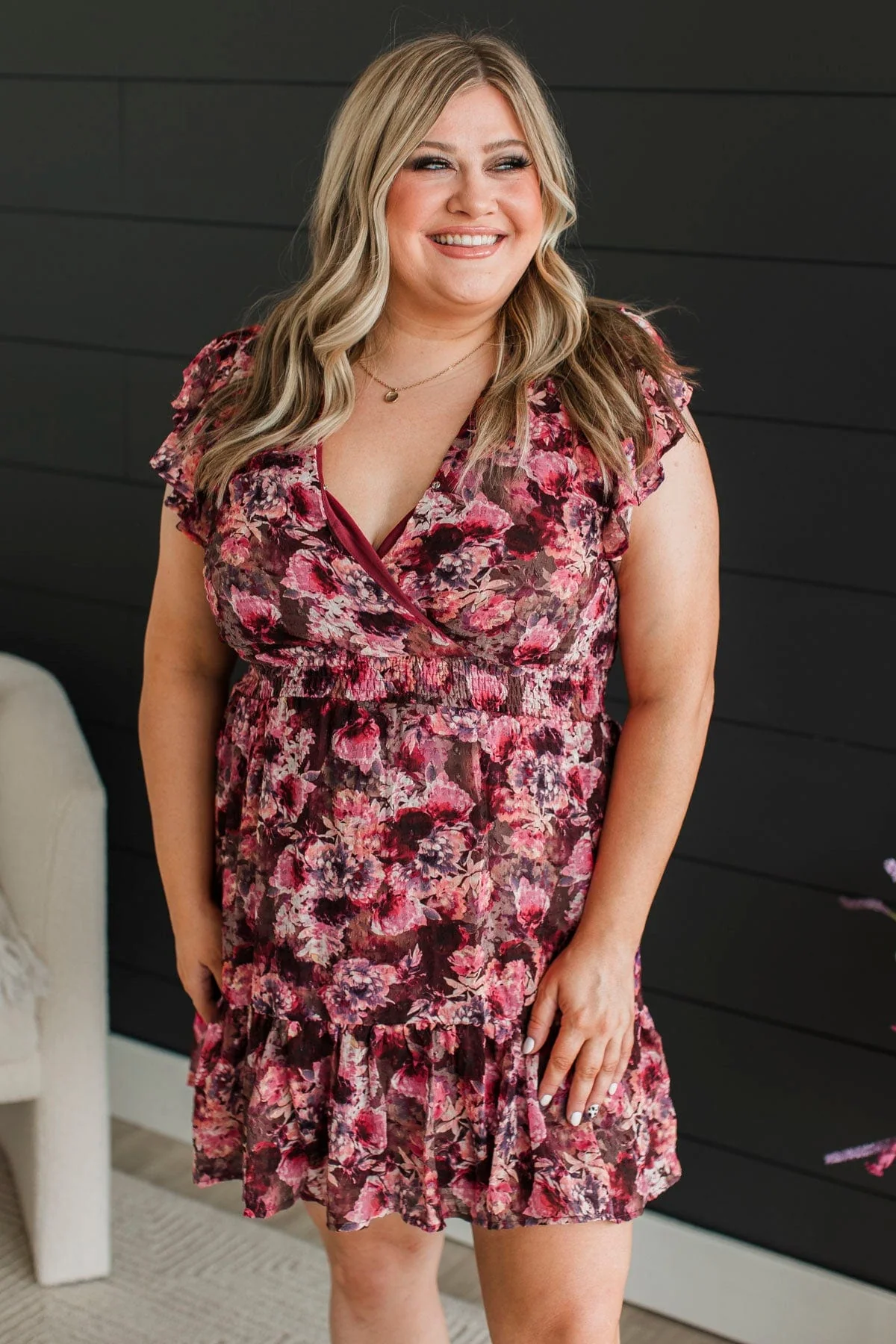Dream Date Floral Dress- Burgundy - Image 4
