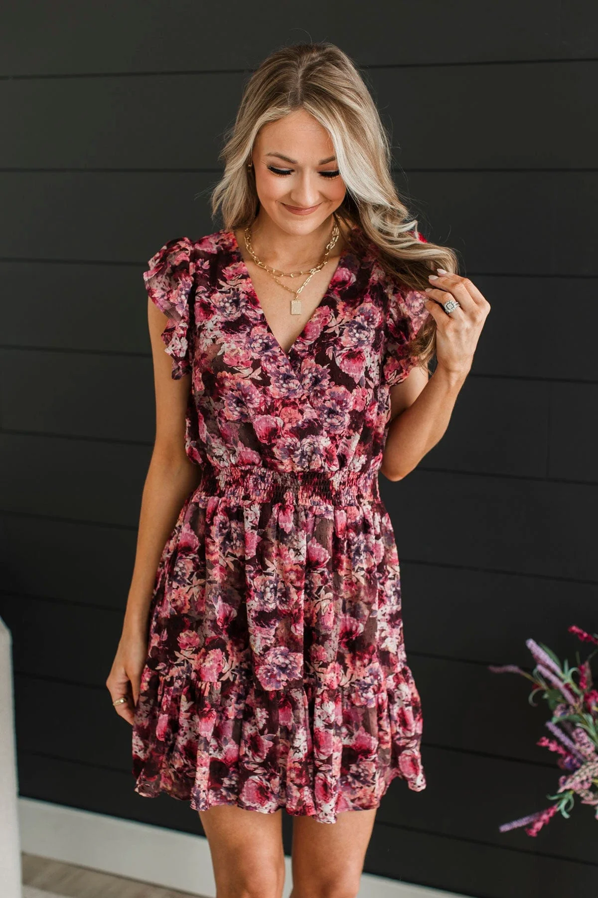 Dream Date Floral Dress- Burgundy - Image 5