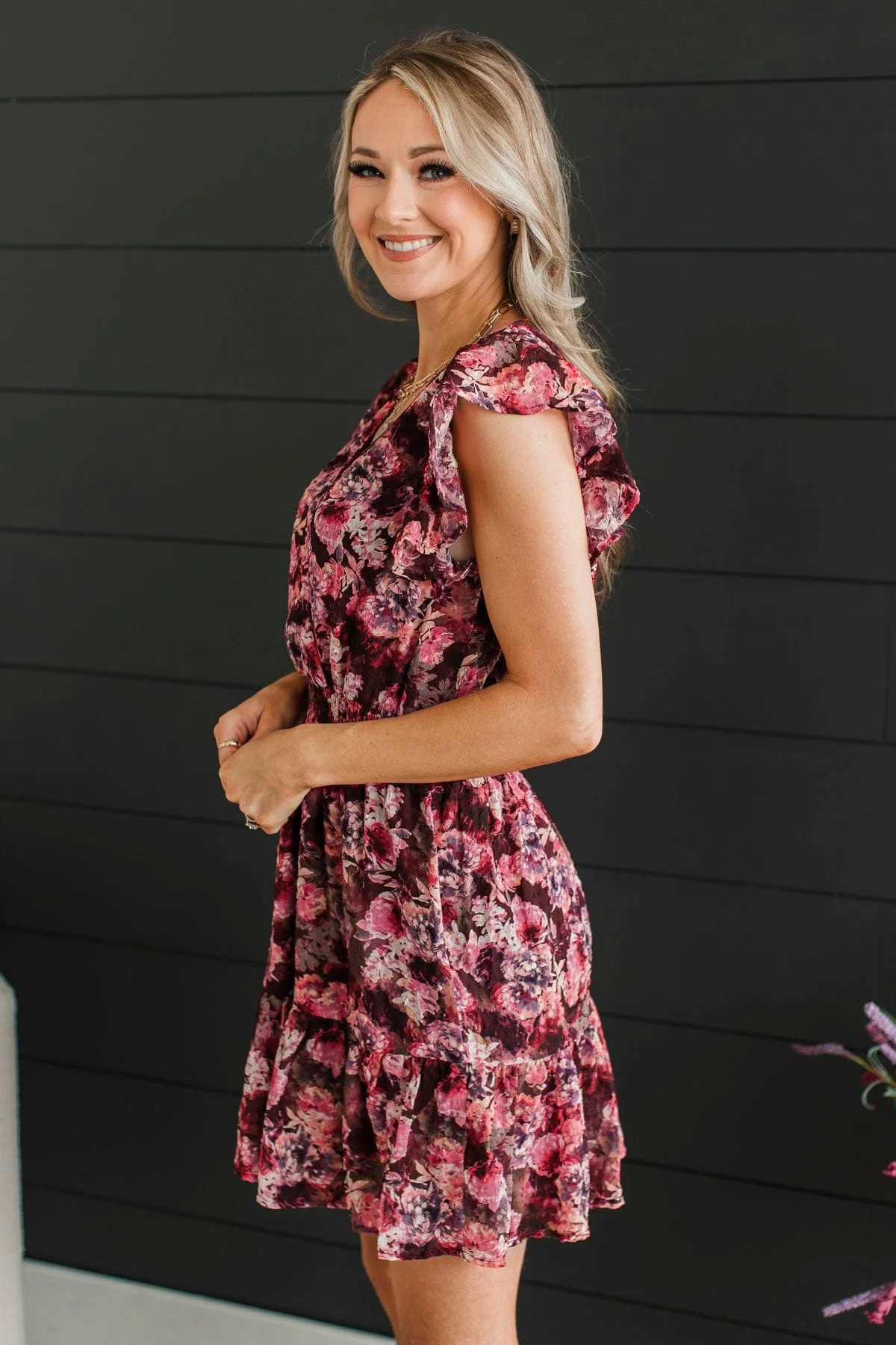 Dream Date Floral Dress- Burgundy - Image 6
