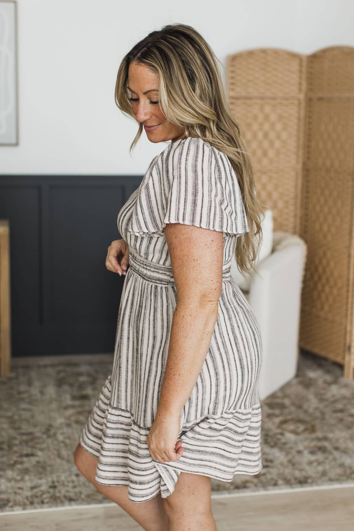 Dream It Anyway Striped Mini Dress- Ivory & Black - Image 5