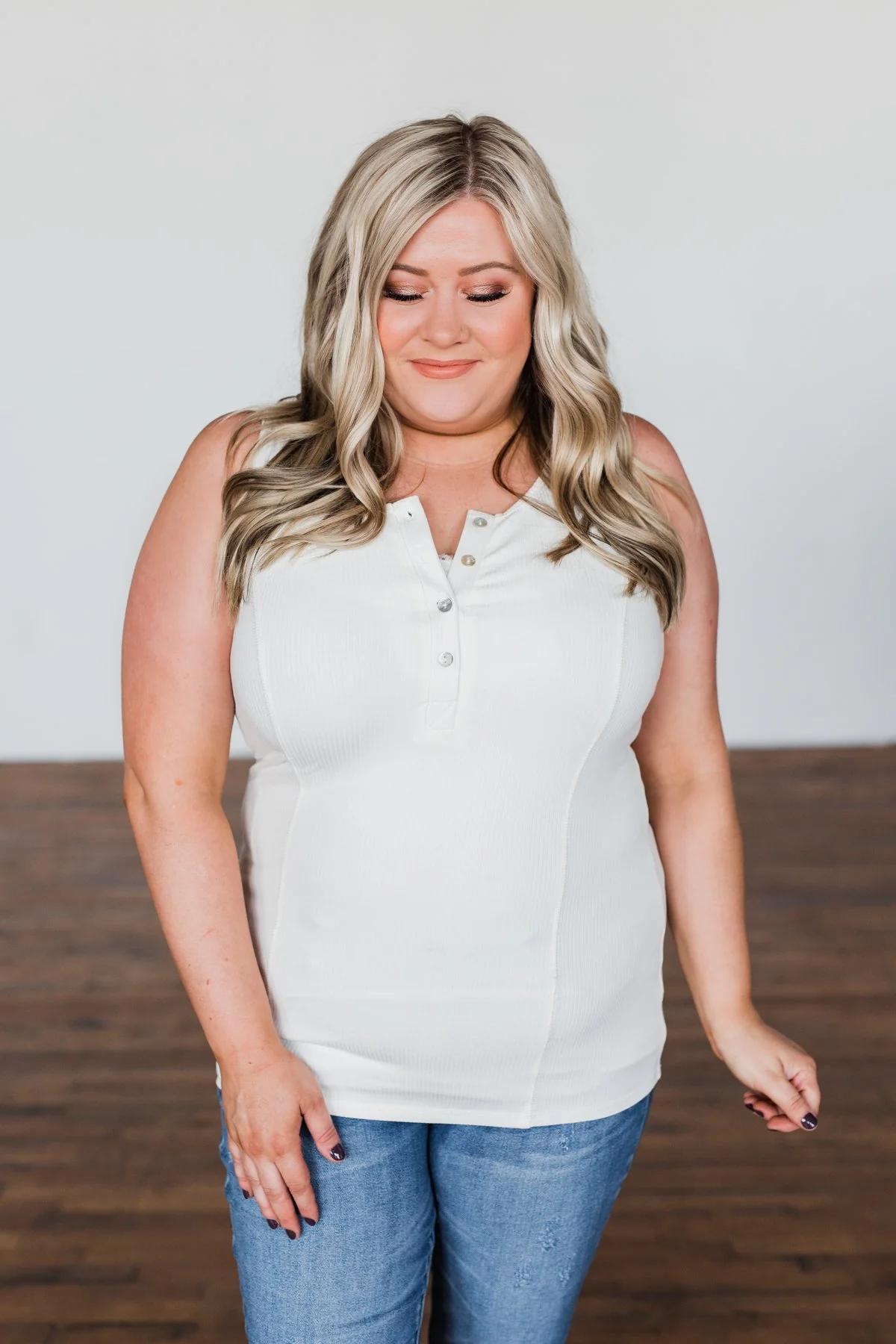 Dream Life Ribbed Button Tank Top- Ivory - Image 4