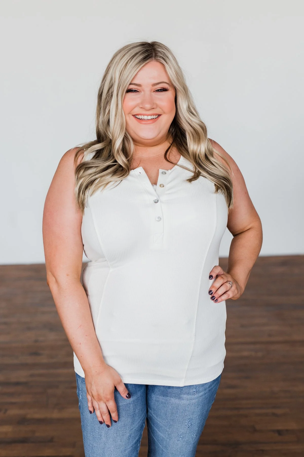 Dream Life Ribbed Button Tank Top- Ivory - Image 8