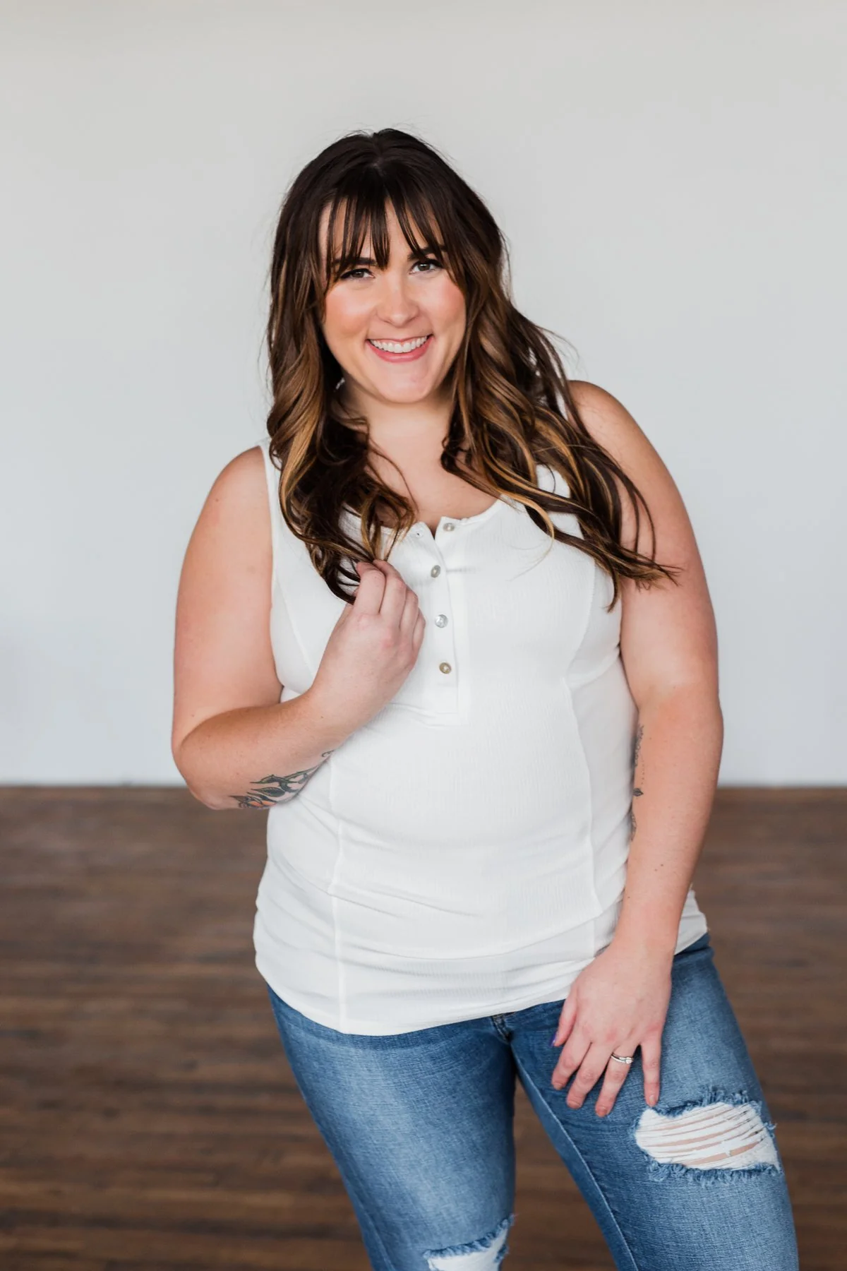 Dream Life Ribbed Button Tank Top- Ivory - Image 9