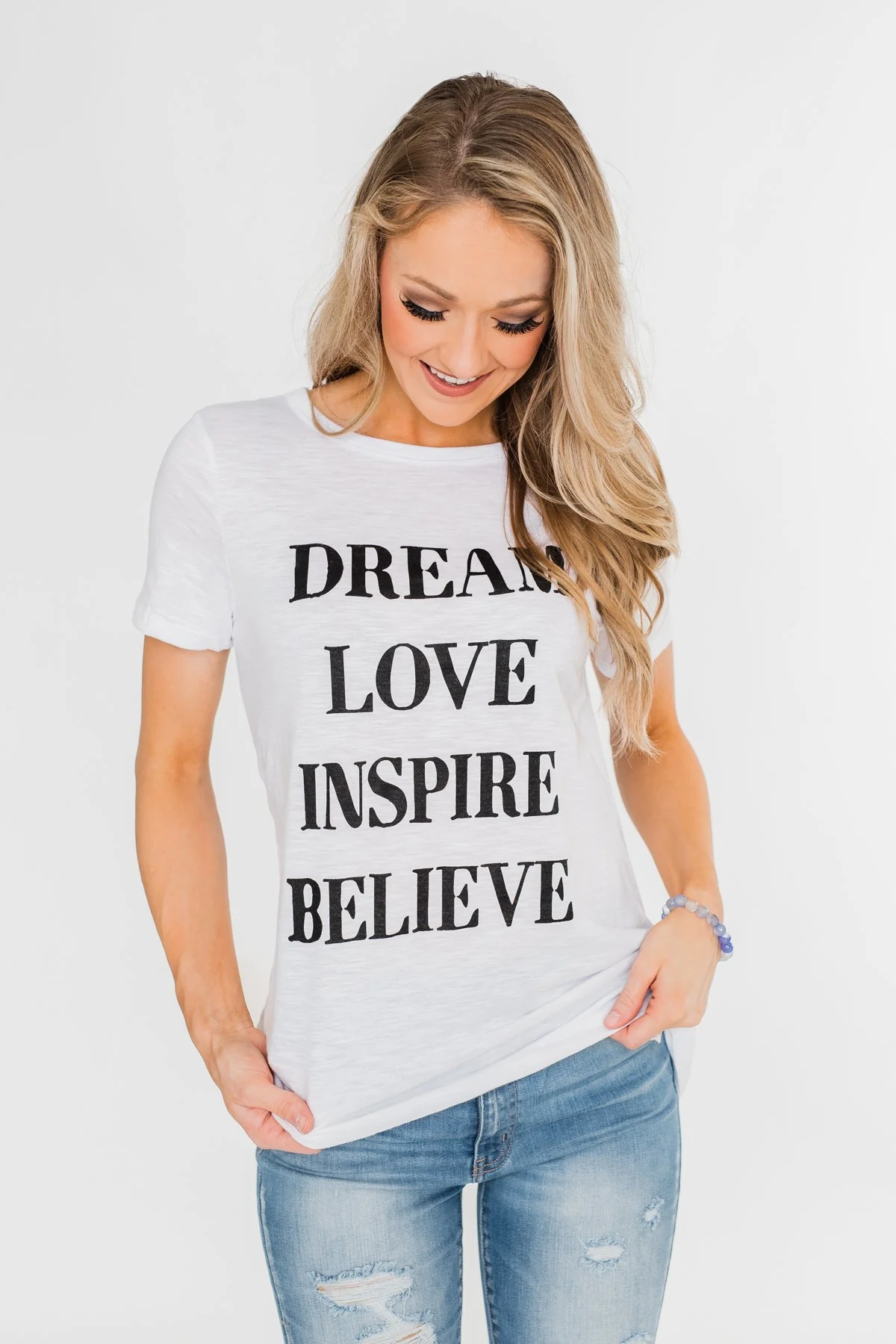 Dream, Love, Inspire, Believe Graphic Tee- White - Image 5