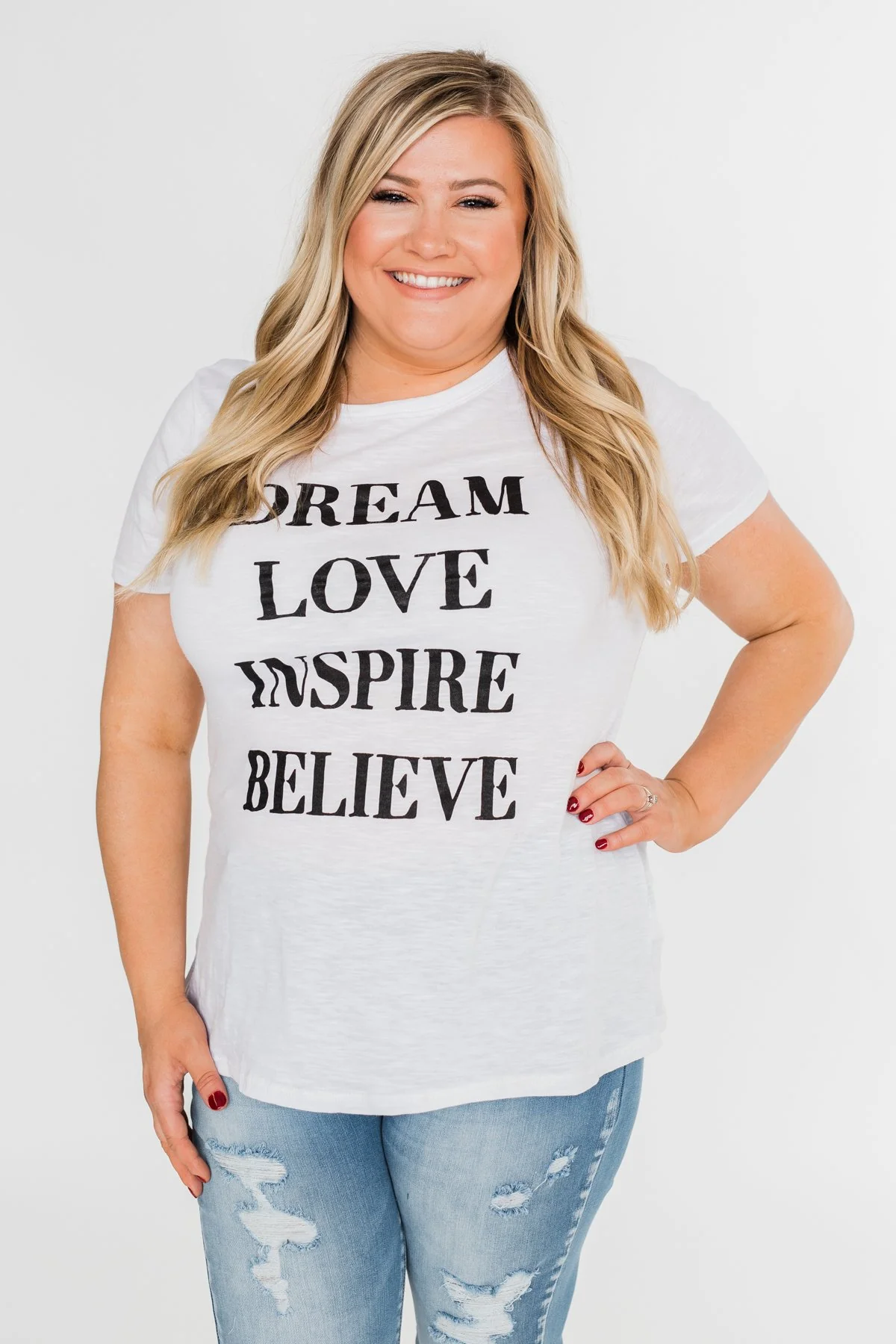 Dream, Love, Inspire, Believe Graphic Tee- White - Image 6