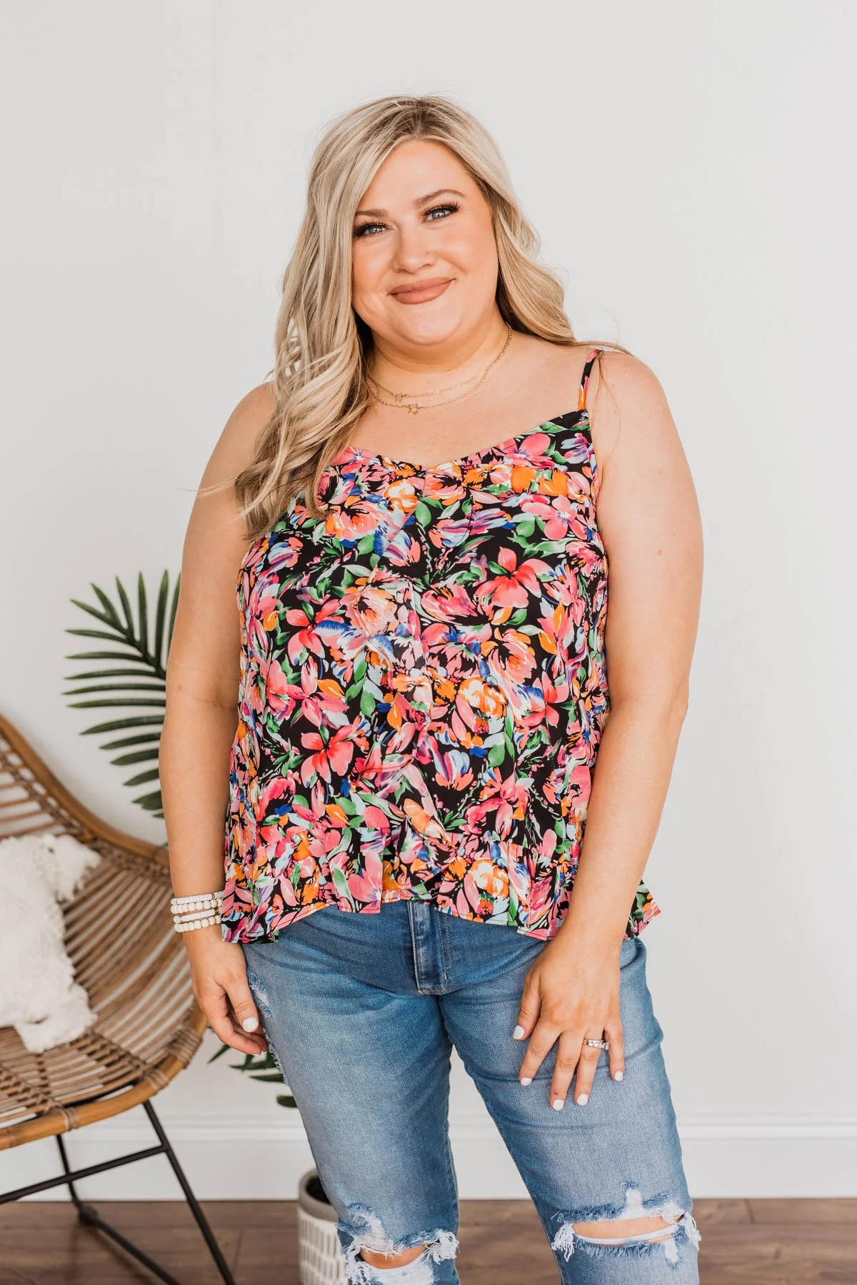 Dream Of The Beach Floral Tank- Black - Image 3
