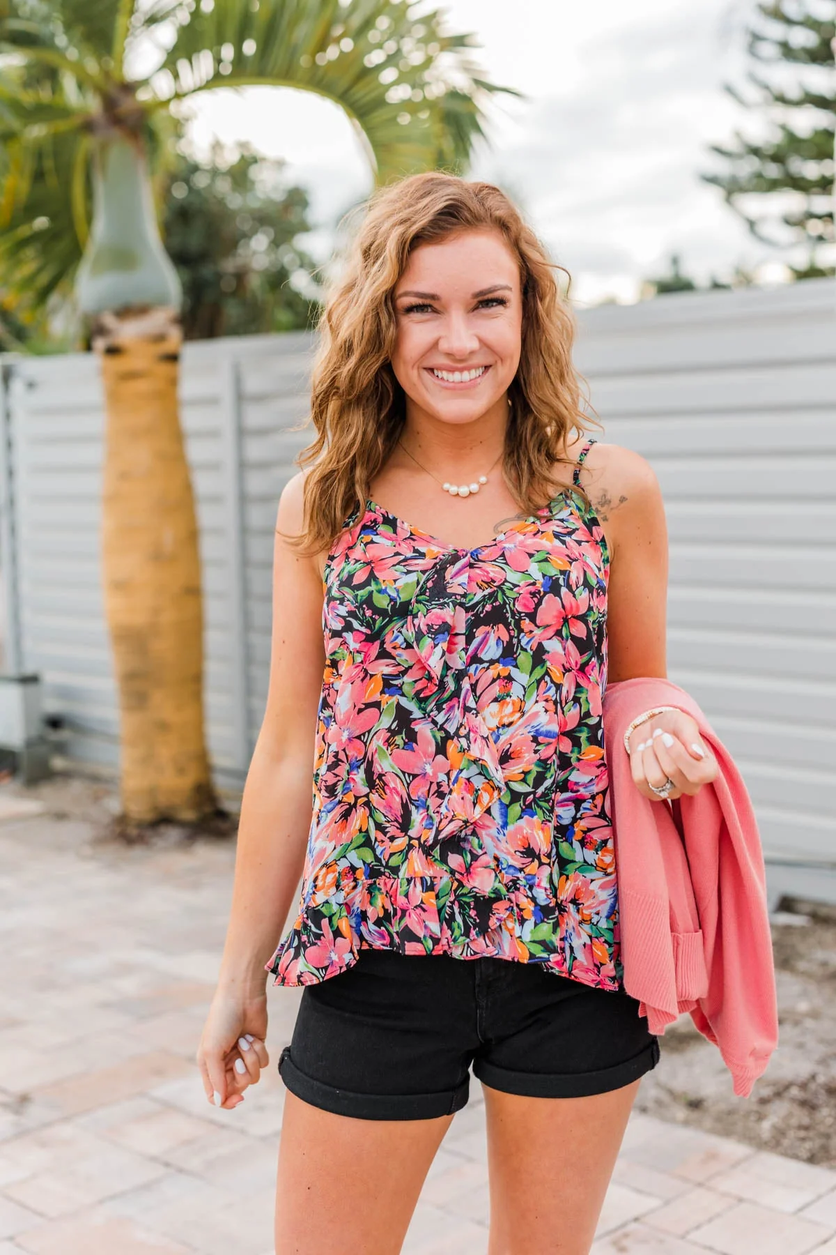Dream Of The Beach Floral Tank- Black - Image 4