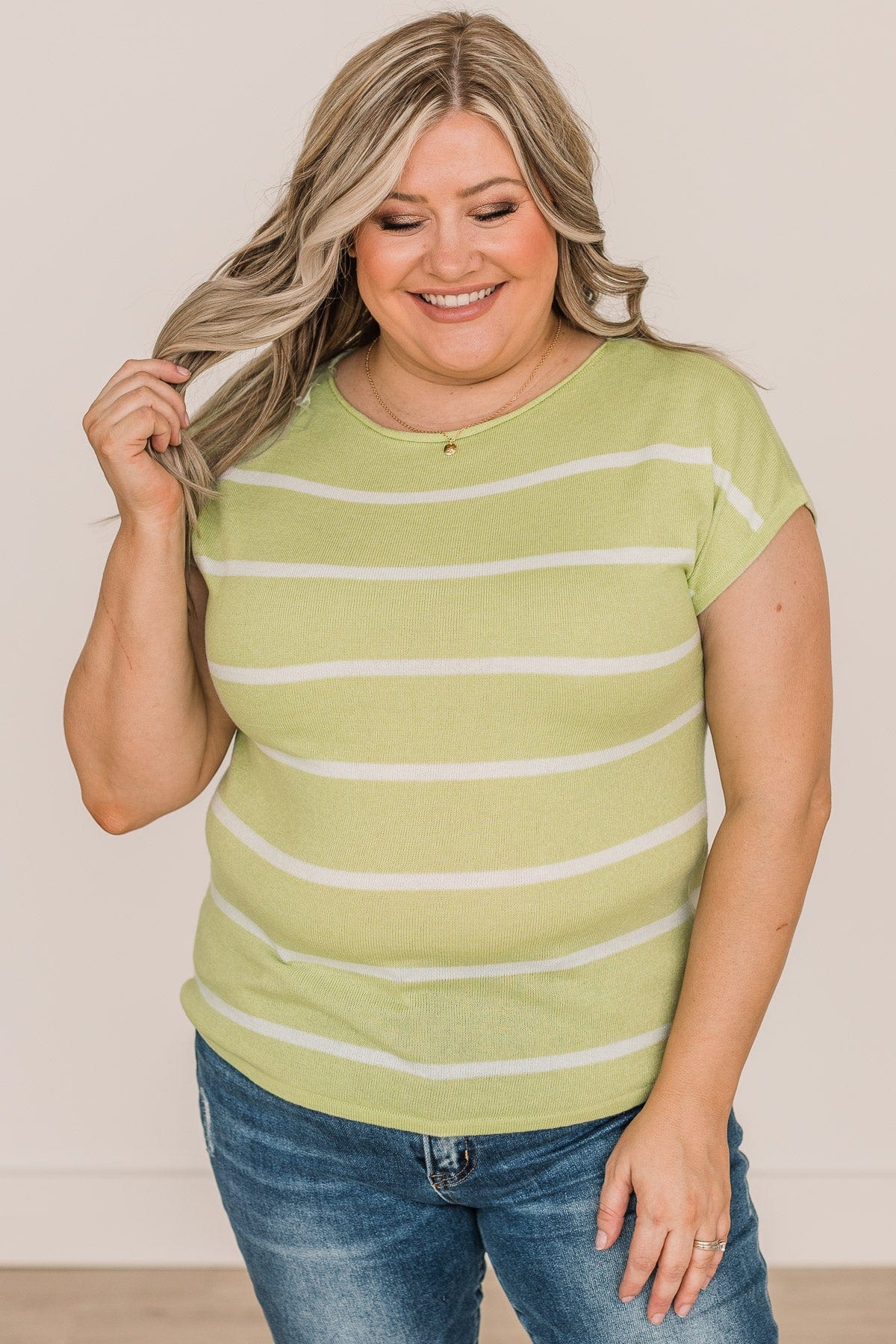 Dream Of The Day Striped Knit Top- Lime - Image 4