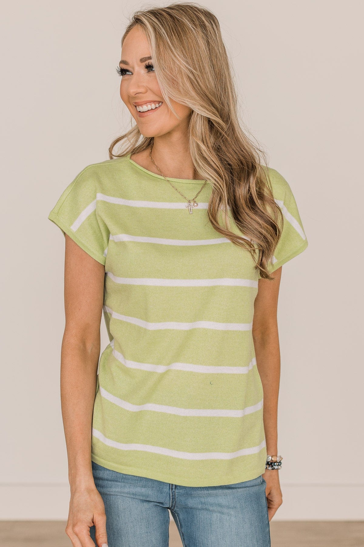 Dream Of The Day Striped Knit Top- Lime - Image 5