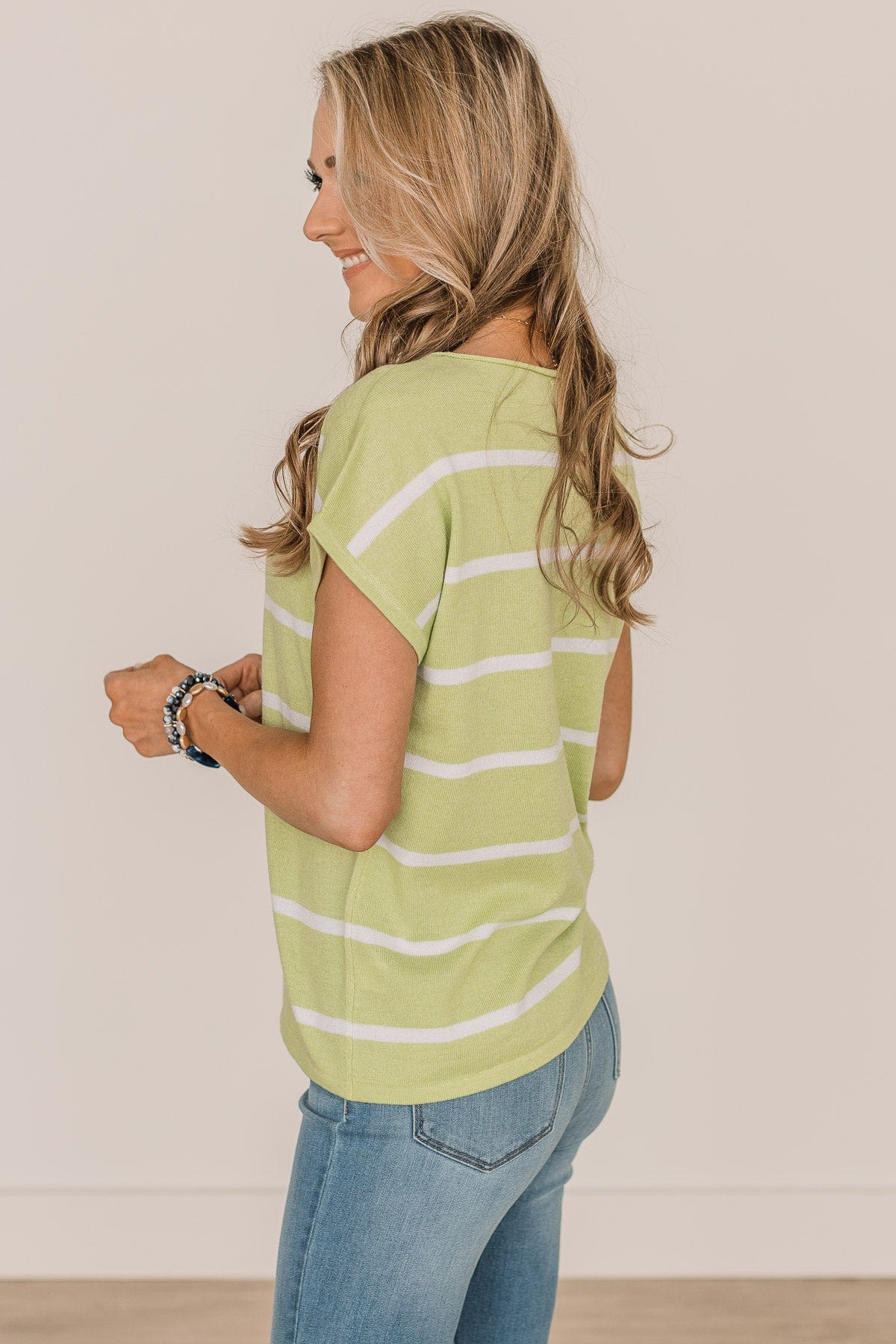 Dream Of The Day Striped Knit Top- Lime - Image 7