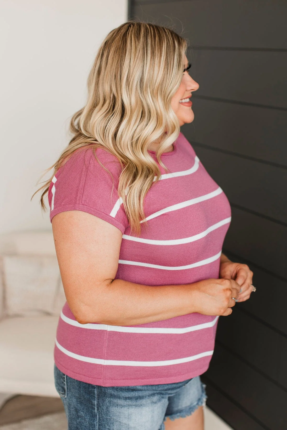 Dream Of The Day Striped Knit Top- Rose - Image 6