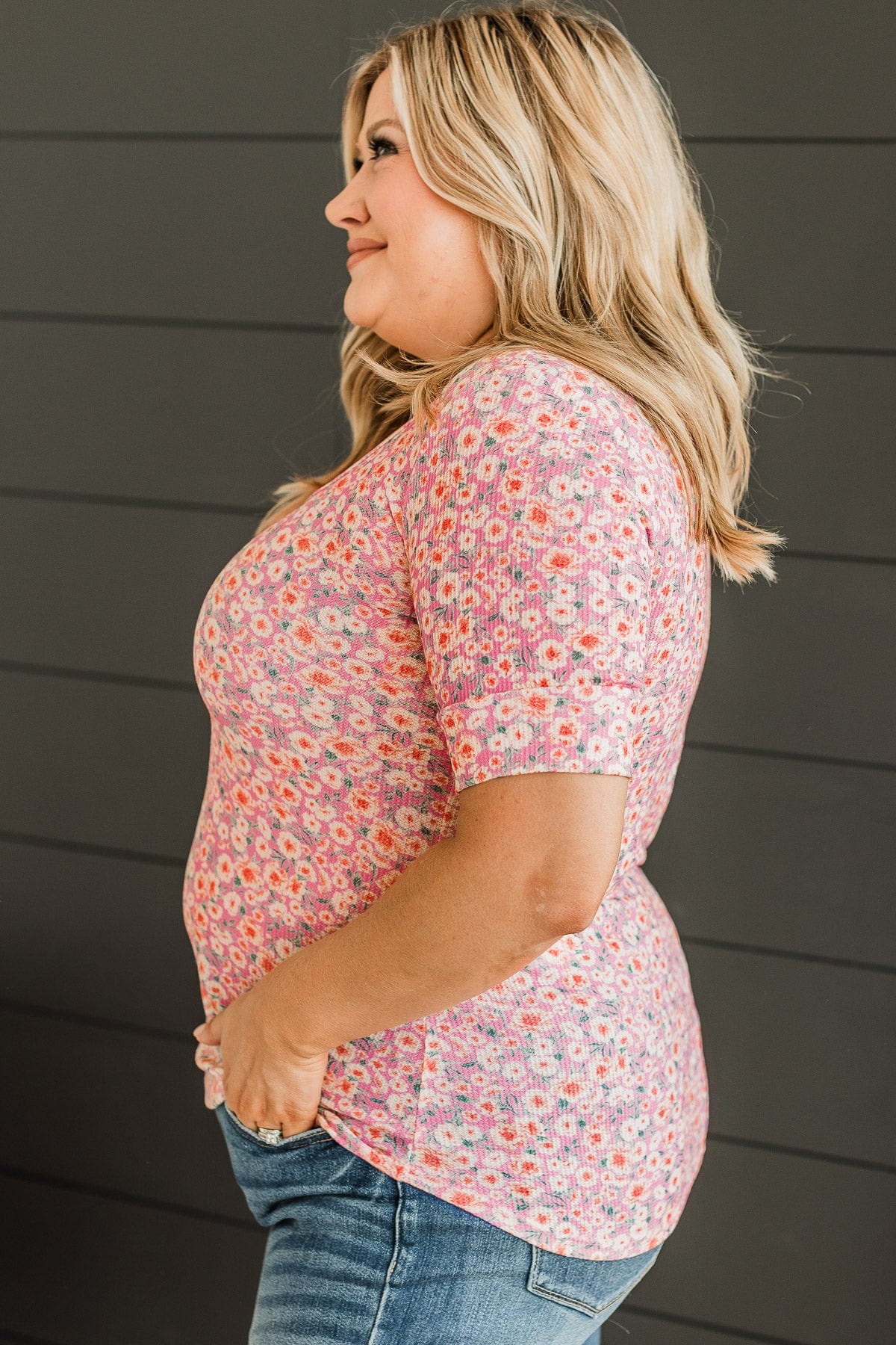 Dream On Floral Button Top- Pink & Light Yellow - Image 6
