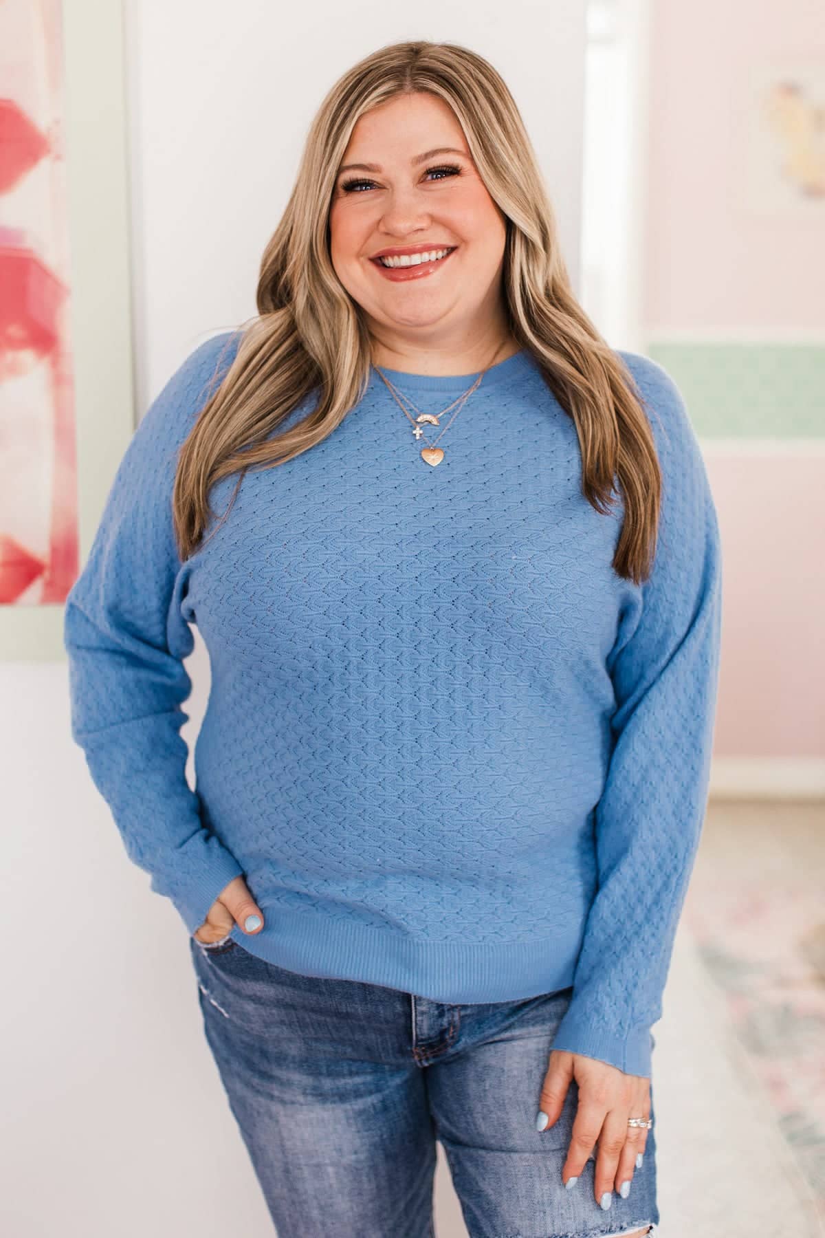Dreamed Of This Romance Knit Sweater- French Blue
