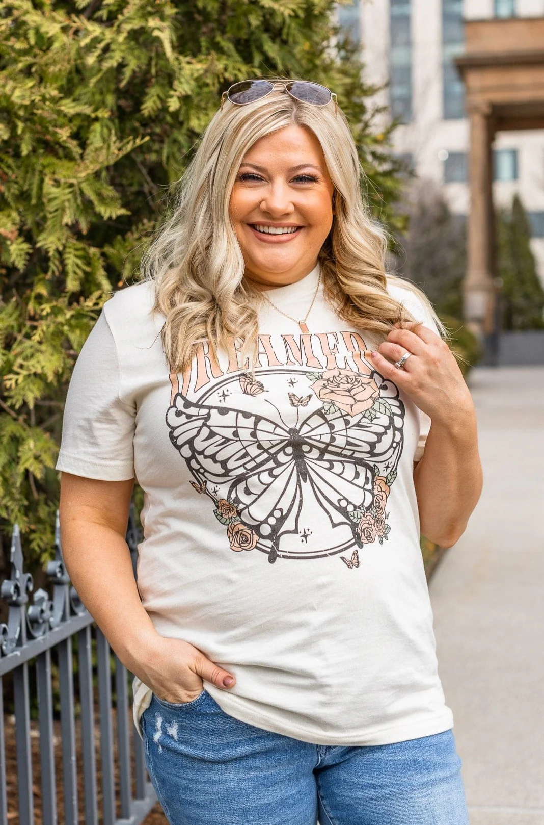 "Dreamer" Butterfly Graphic Tee- Cream