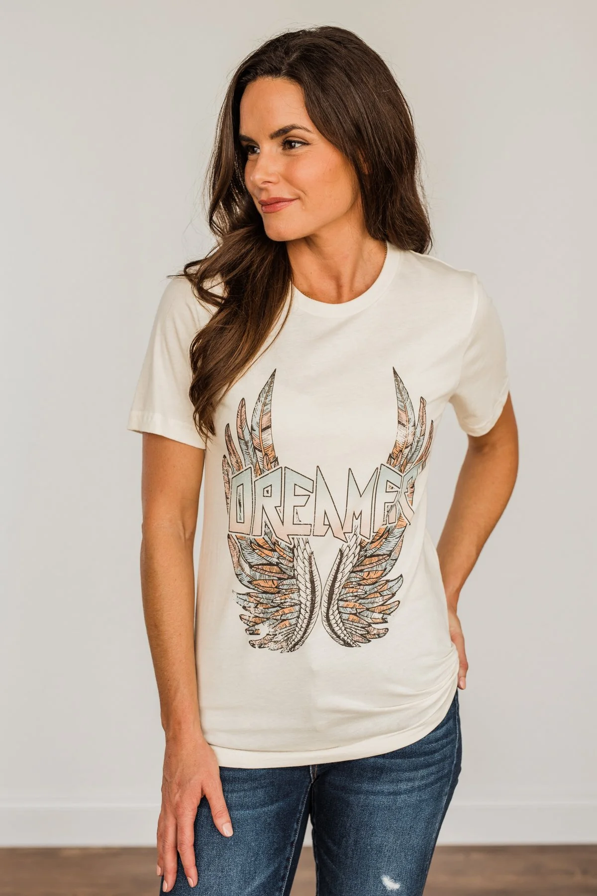 "Dreamer" Wing Graphic Tee- Cream - Image 3