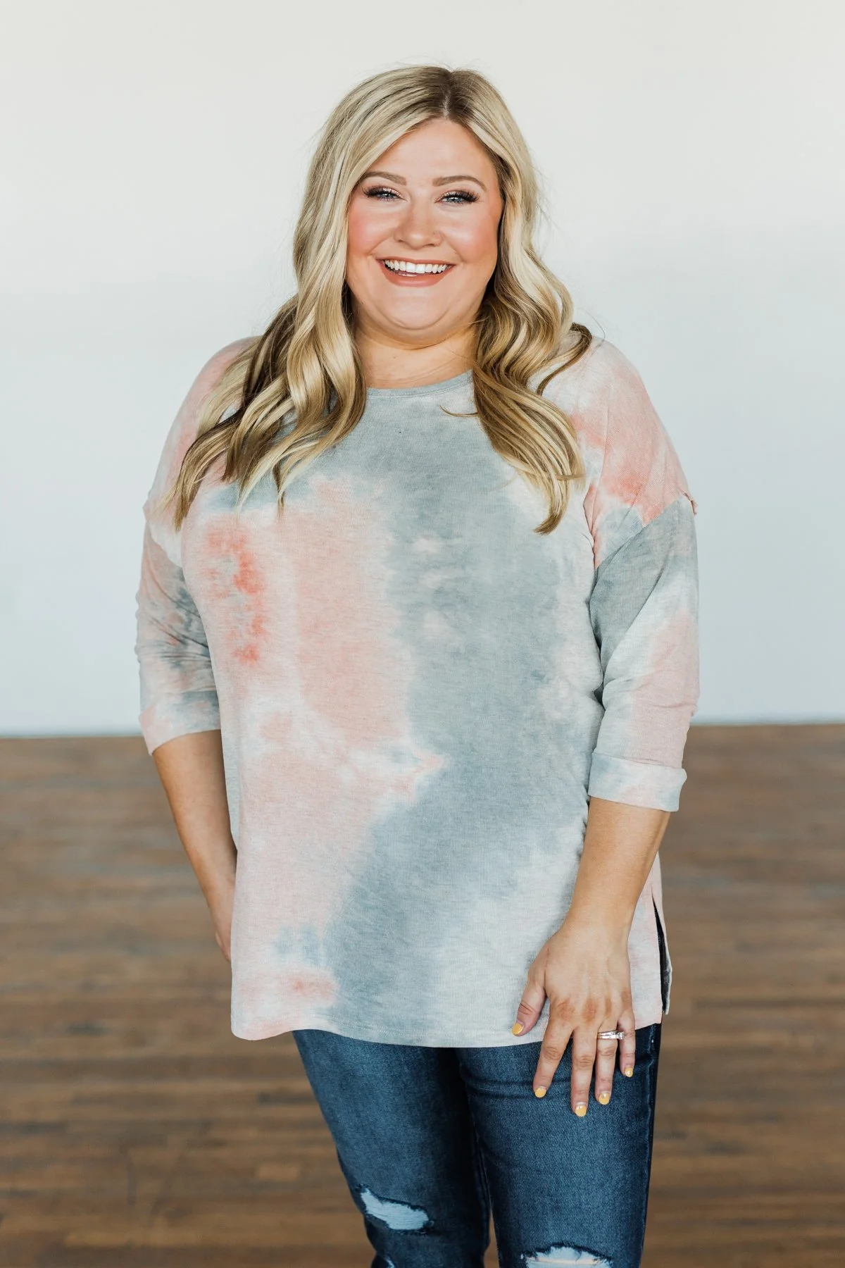 Dreaming In Color Tie Dye Top- Grey, Blue, Peach - Image 2
