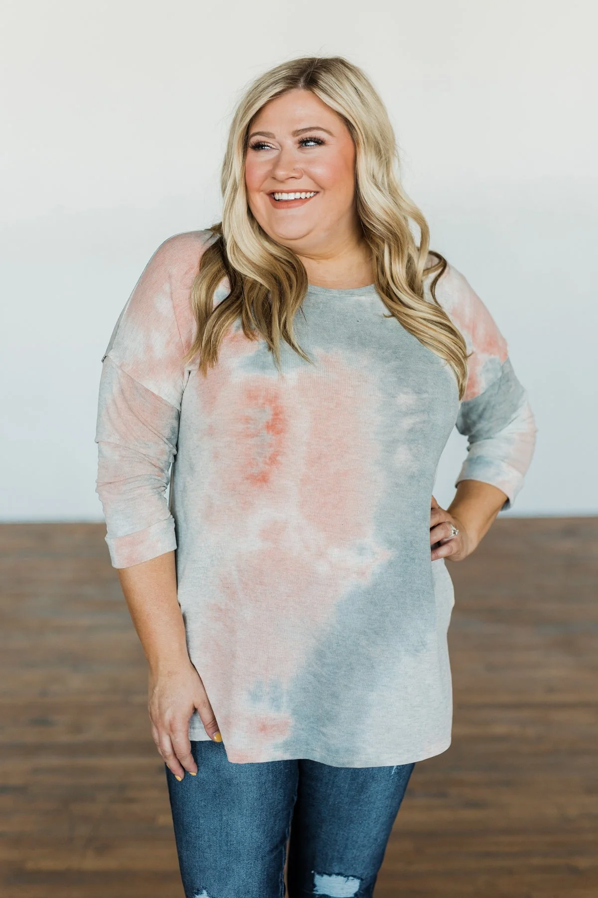 Dreaming In Color Tie Dye Top- Grey, Blue, Peach - Image 3