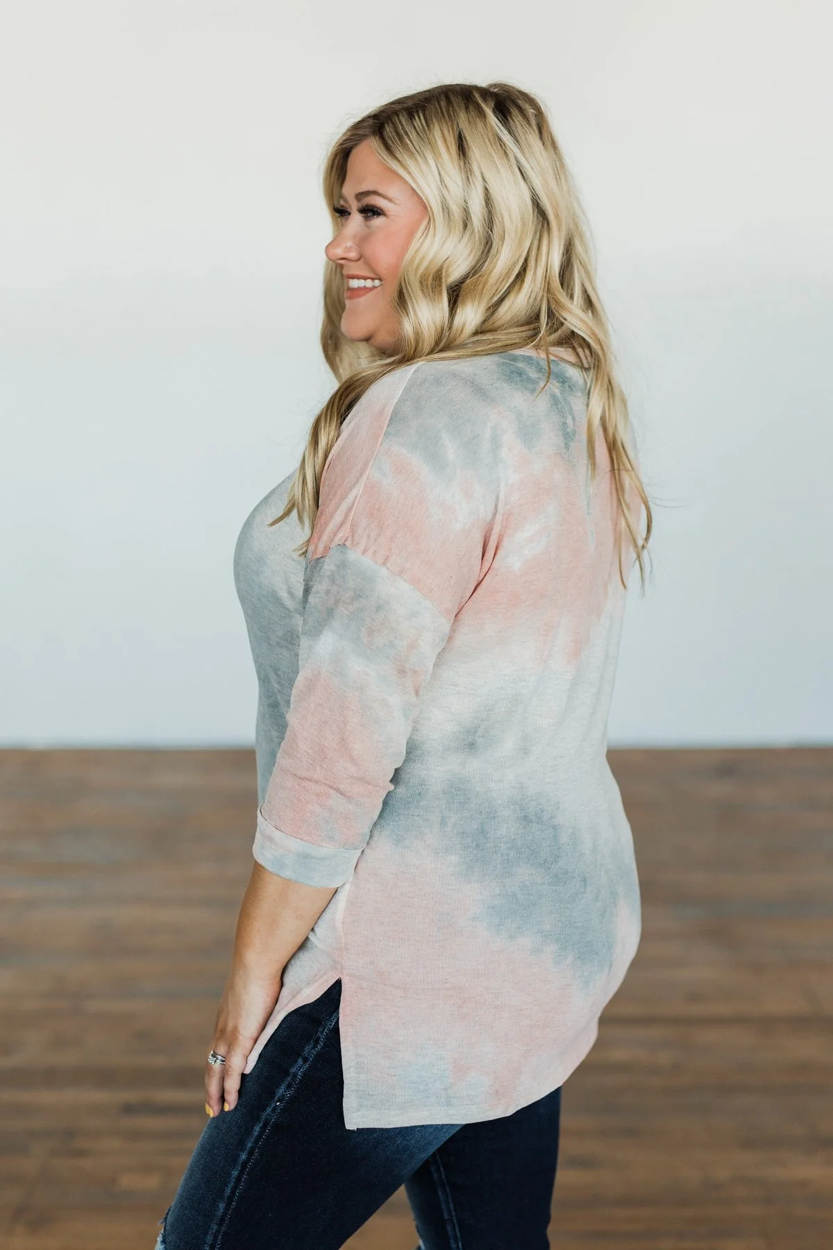 Dreaming In Color Tie Dye Top- Grey, Blue, Peach - Image 5