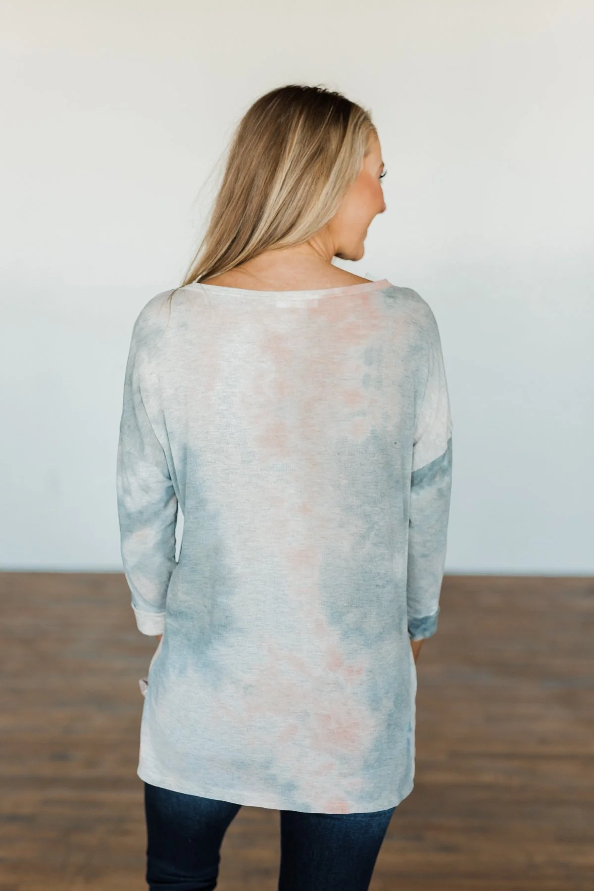 Dreaming In Color Tie Dye Top- Grey, Blue, Peach - Image 6