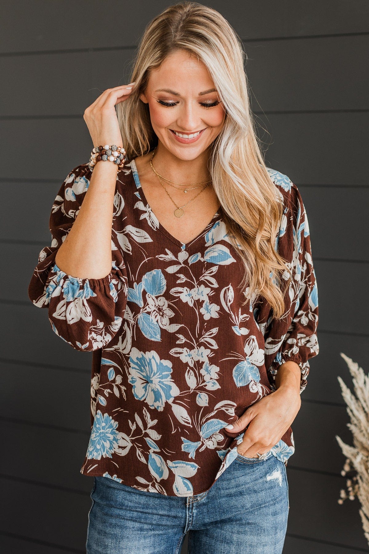 Dreaming Is Believing Floral Blouse- Brown - Image 2