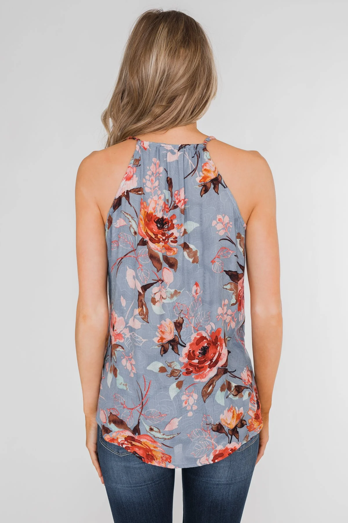 Dreaming of Floral Ruffle Tank Top - Light Steel Blue - Image 10