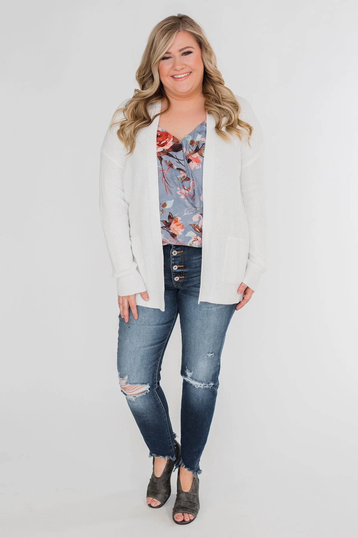 Dreaming of Floral Ruffle Tank Top - Light Steel Blue - Image 6