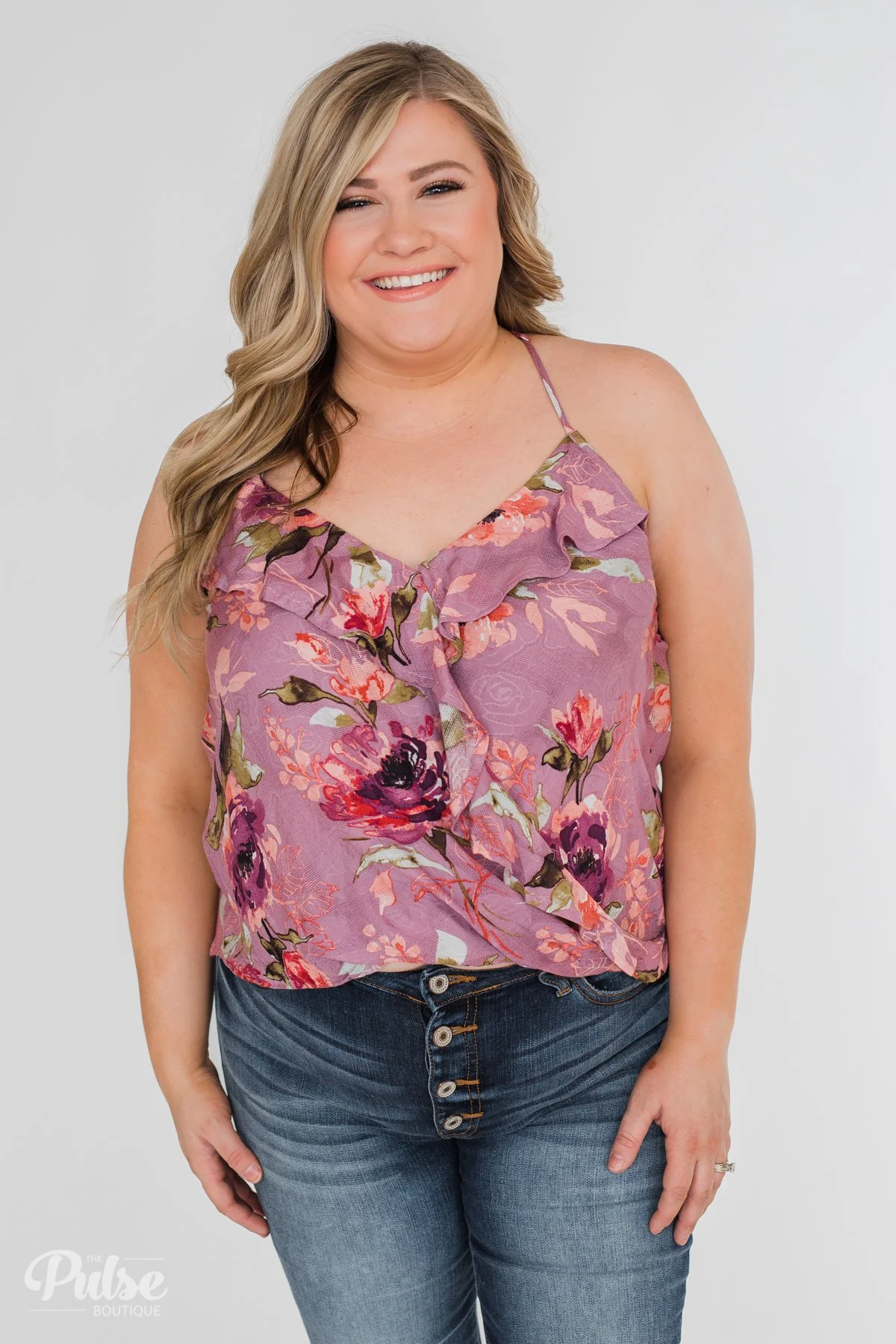 Dreaming of Floral Ruffle Tank Top - Orchid - Image 2