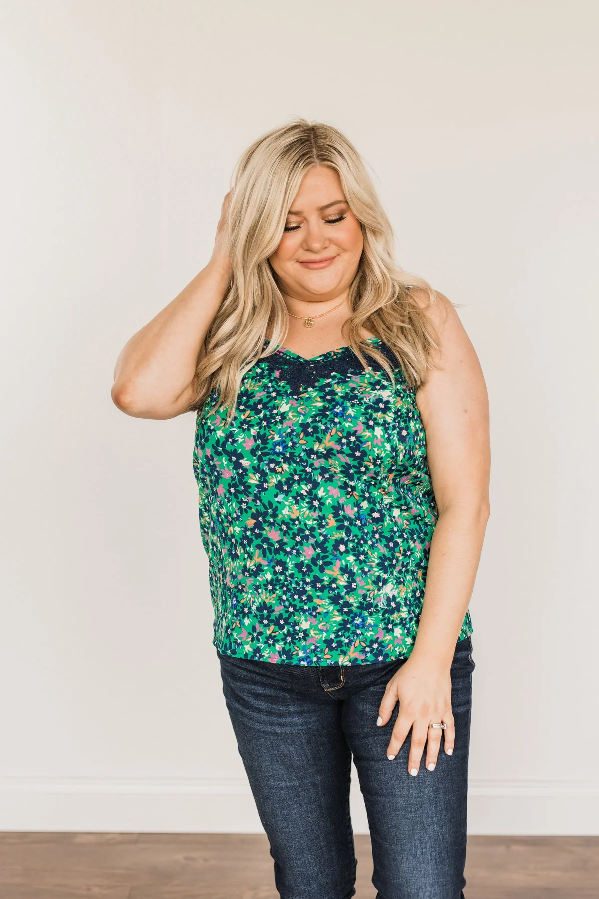 Dreaming Of Paradise Floral Tank Top- Green & Navy - Image 6