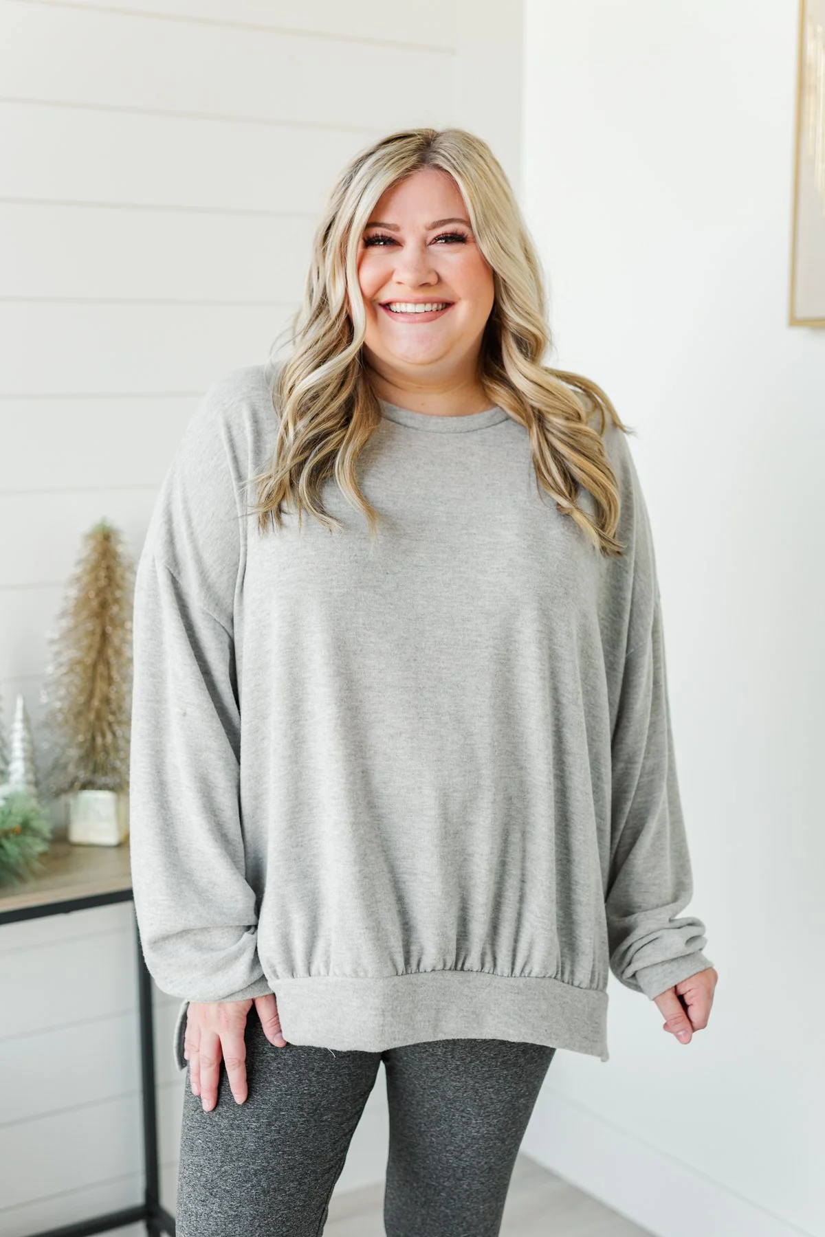 Dreaming Of The Day Oversized Pullover Top- Light Grey - Image 2