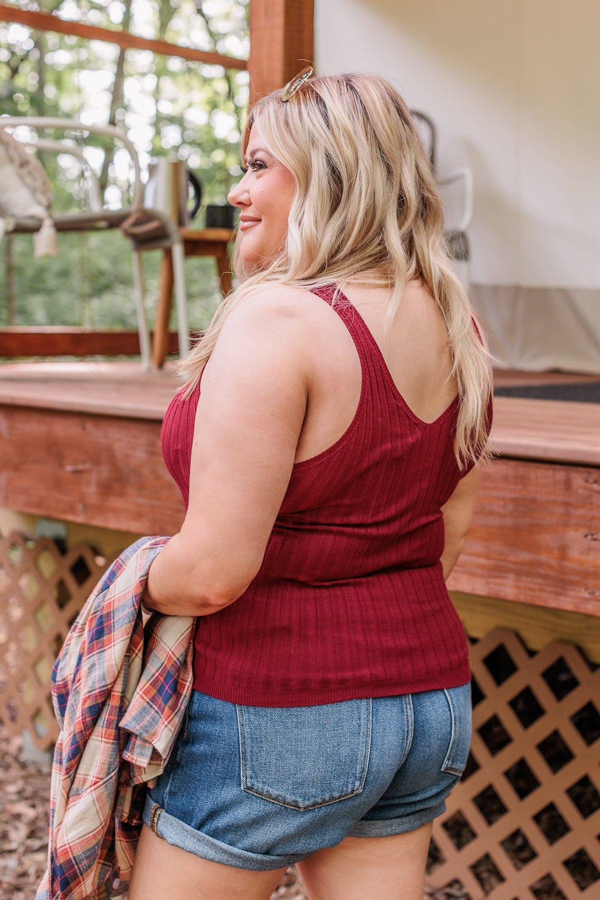 Dreaming Of This Ribbed Tank Top- Burgundy - Image 12