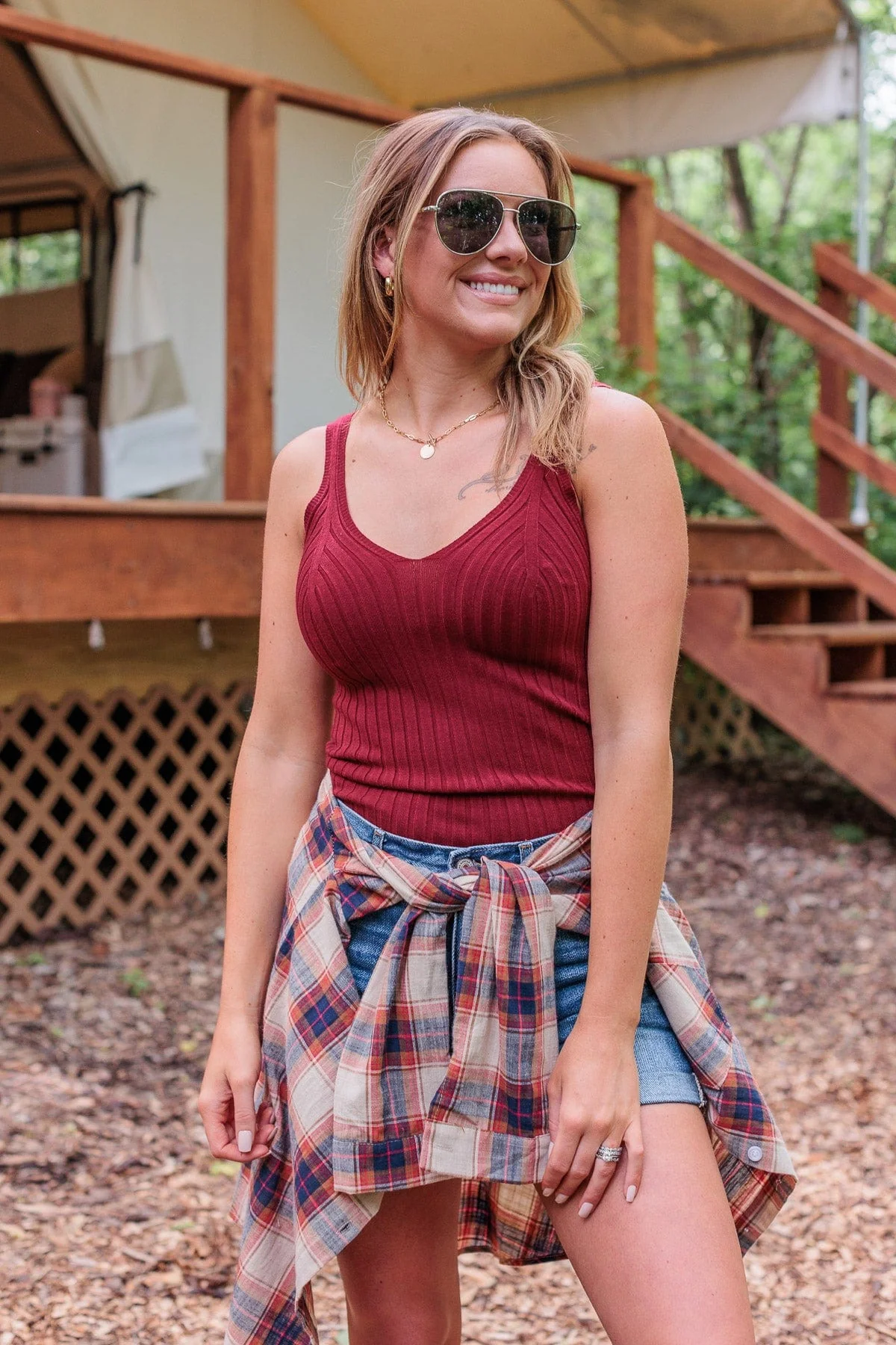 Dreaming Of This Ribbed Tank Top- Burgundy - Image 3
