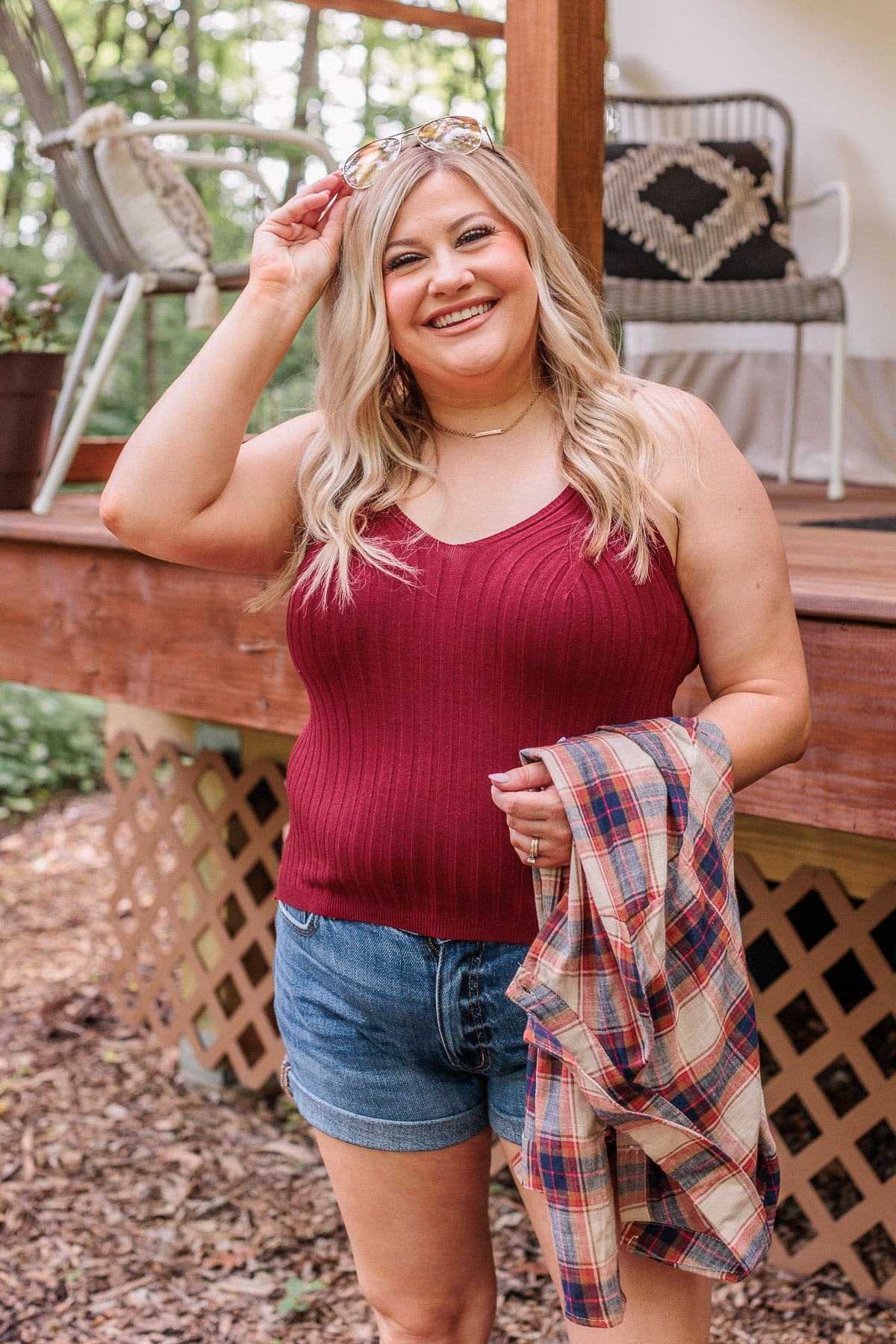 Dreaming Of This Ribbed Tank Top- Burgundy - Image 4