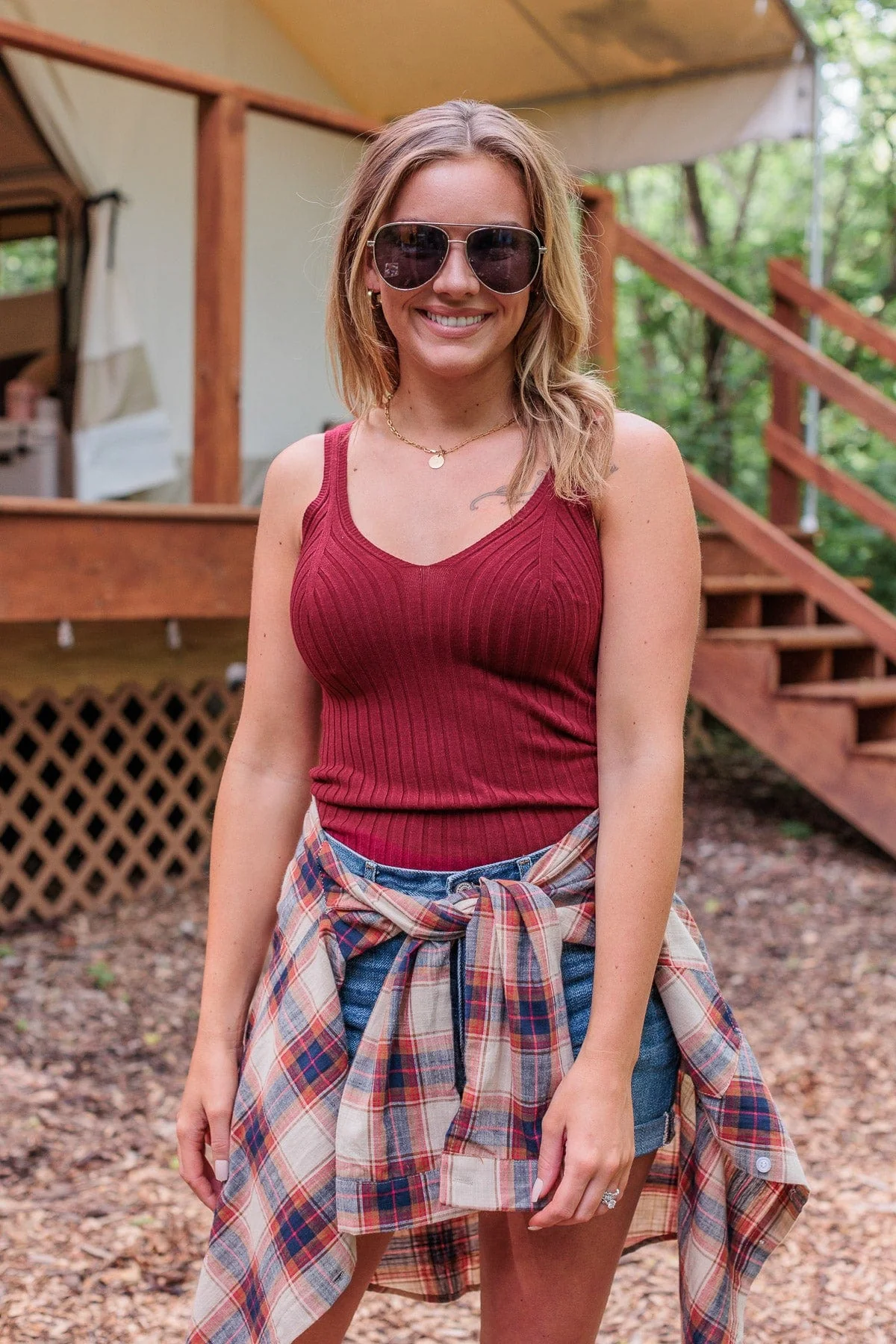 Dreaming Of This Ribbed Tank Top- Burgundy - Image 5