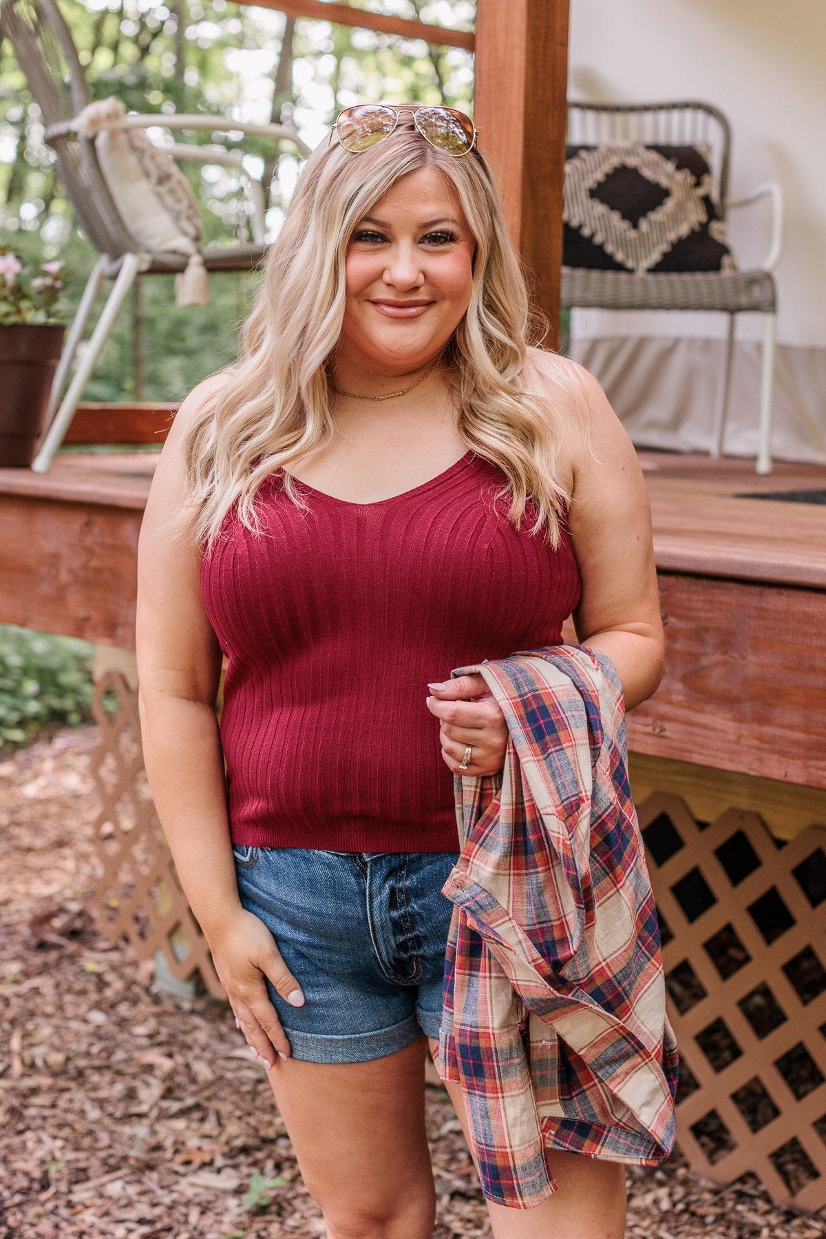 Dreaming Of This Ribbed Tank Top- Burgundy - Image 6