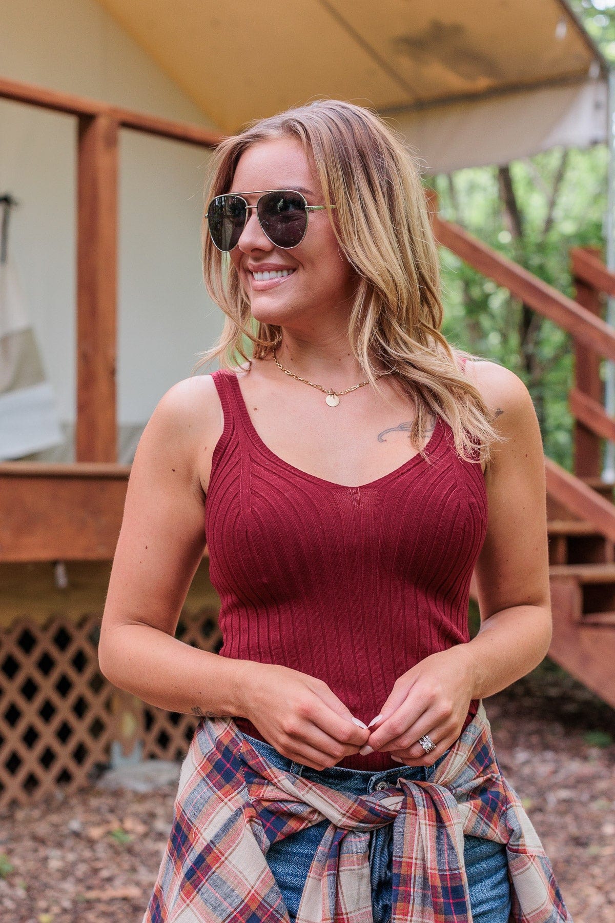 Dreaming Of This Ribbed Tank Top- Burgundy - Image 9