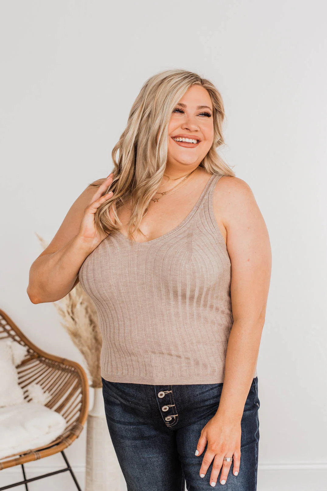 Dreaming Of This Ribbed Tank Top- Taupe - Image 2