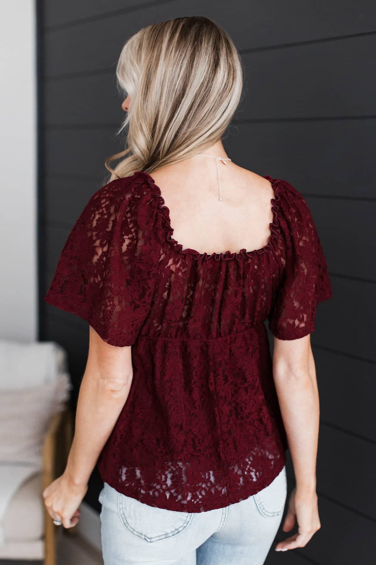 Dreaming Out Loud Floral Lace Blouse- Burgundy - Image 8