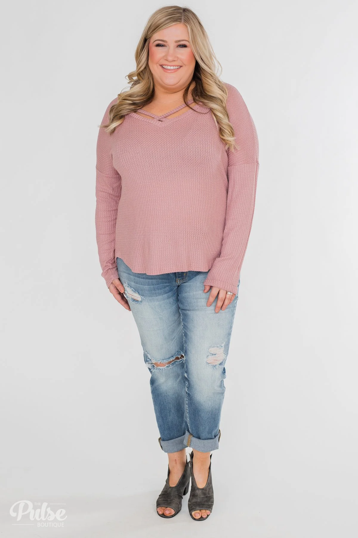 Dreams Come True Criss Cross Waffle Top- Mauve - Image 5